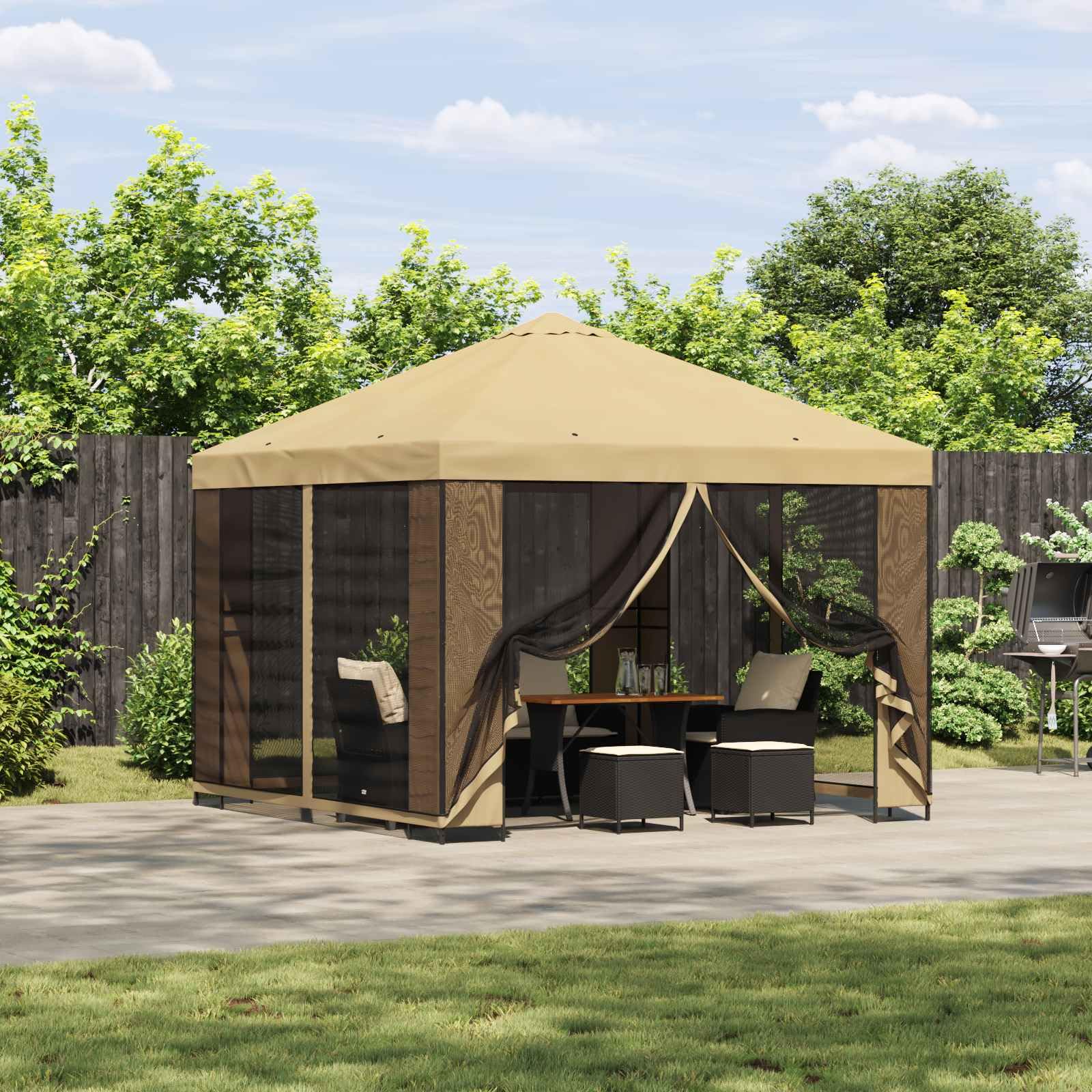 Pavillon de jardin 3x3 m crème en acier et toile polyester 190 GSM