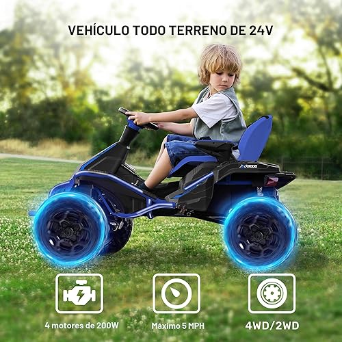 Miniatura 2 de ANPABO Juguetes de Montar 24V 4x4 para Niños Grandes de 3-12 Años Azul - Motores 4x200W, 5MPH, Asiento Ancho Ajustable, Control Remoto para Padres,