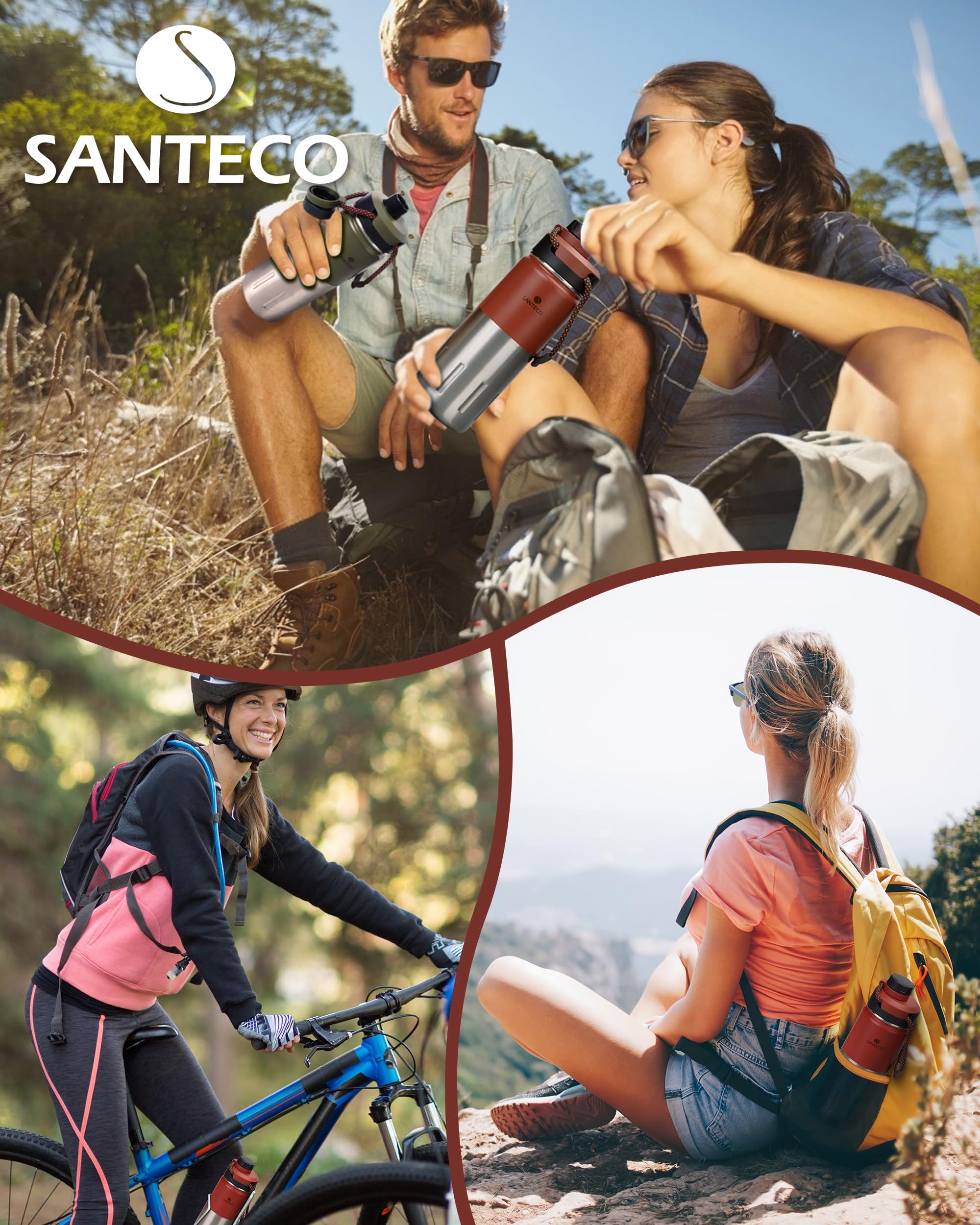SANTECO Bottiglia Termica 500ml/710ml, Borraccia Acciaio Inox Senza Perdite, Bottiglia d'Acqua Sportiva per Bambini, Scuola, Sport, Campeggio, Yoga, Palestra, Ciclismo, Senza BPA