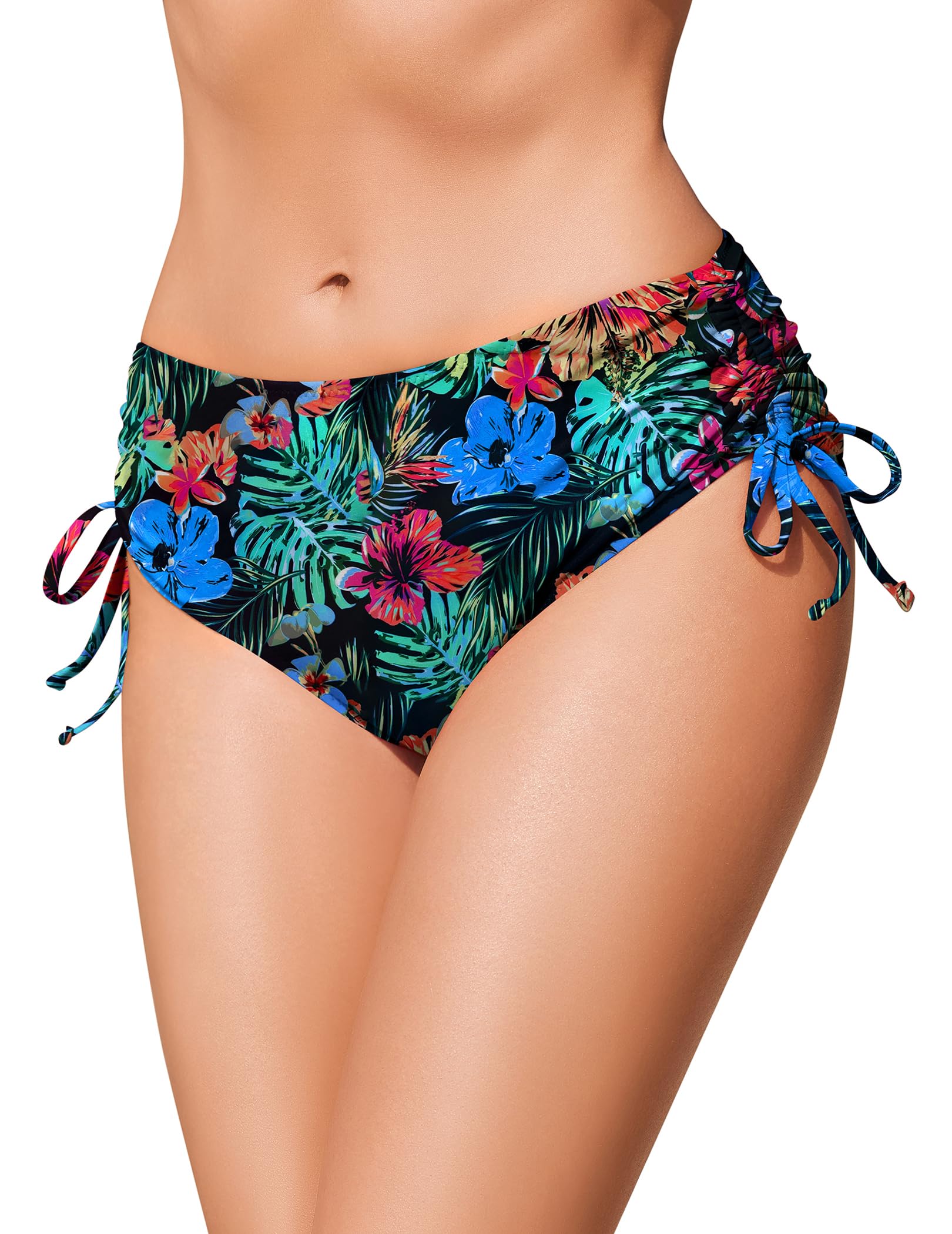 Ekouaer Damskie dół bikini boczne ściągacze strój kąpielowy dół średni stan regulowany, S-XXL