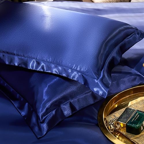 Miniatura 5 de Juego de 2 fundas de almohada de seda satinada para piel y cabello, juego de 2 fundas de almohada de seda suave y transpirable para dormir azul, 19