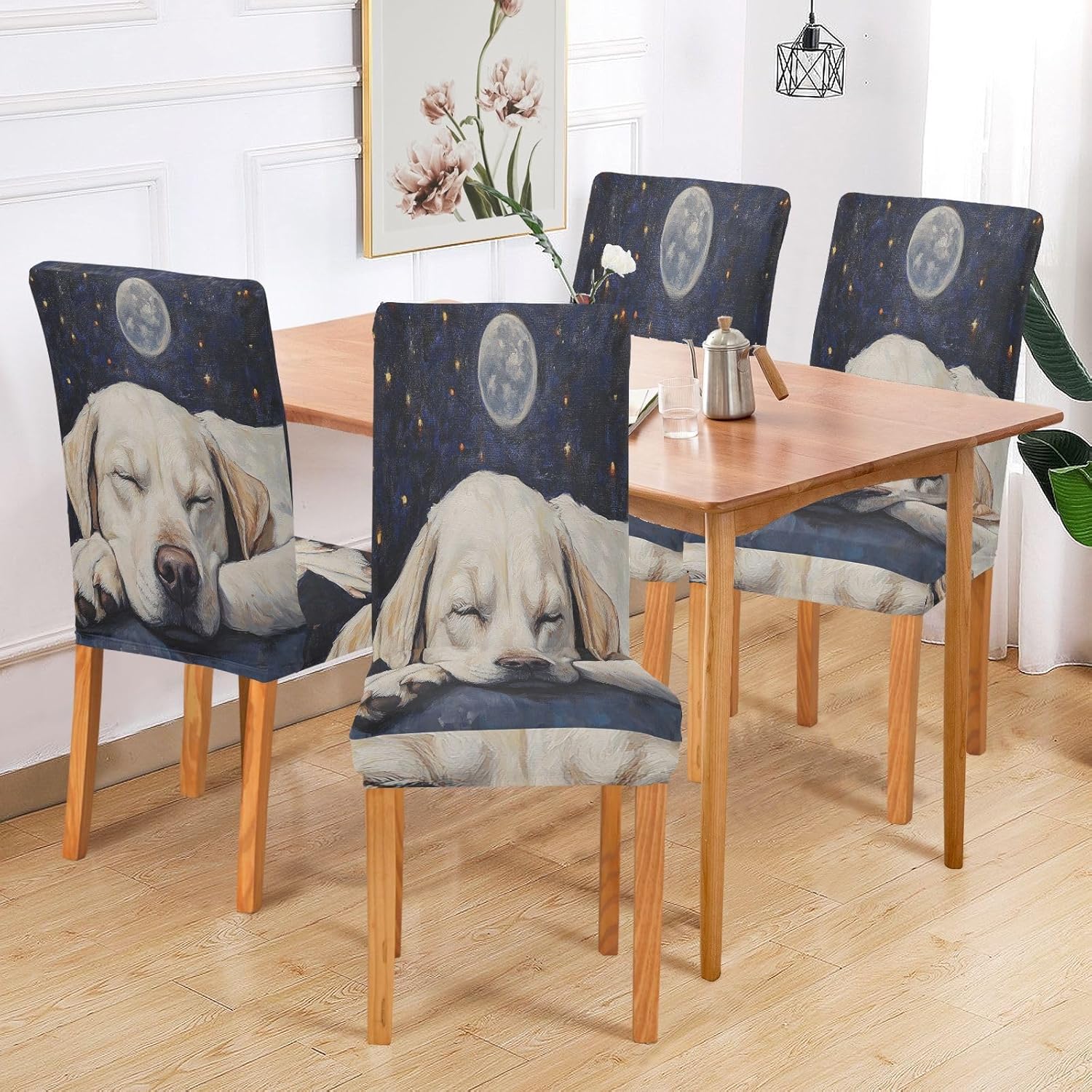 ALAZA Chair Covers for Dining Room, Labrador Cute Dog Sweet Dreams Stretch Chair Cover Sets Chair Protector Removable Washable for Ktichen Restaurant Hotel