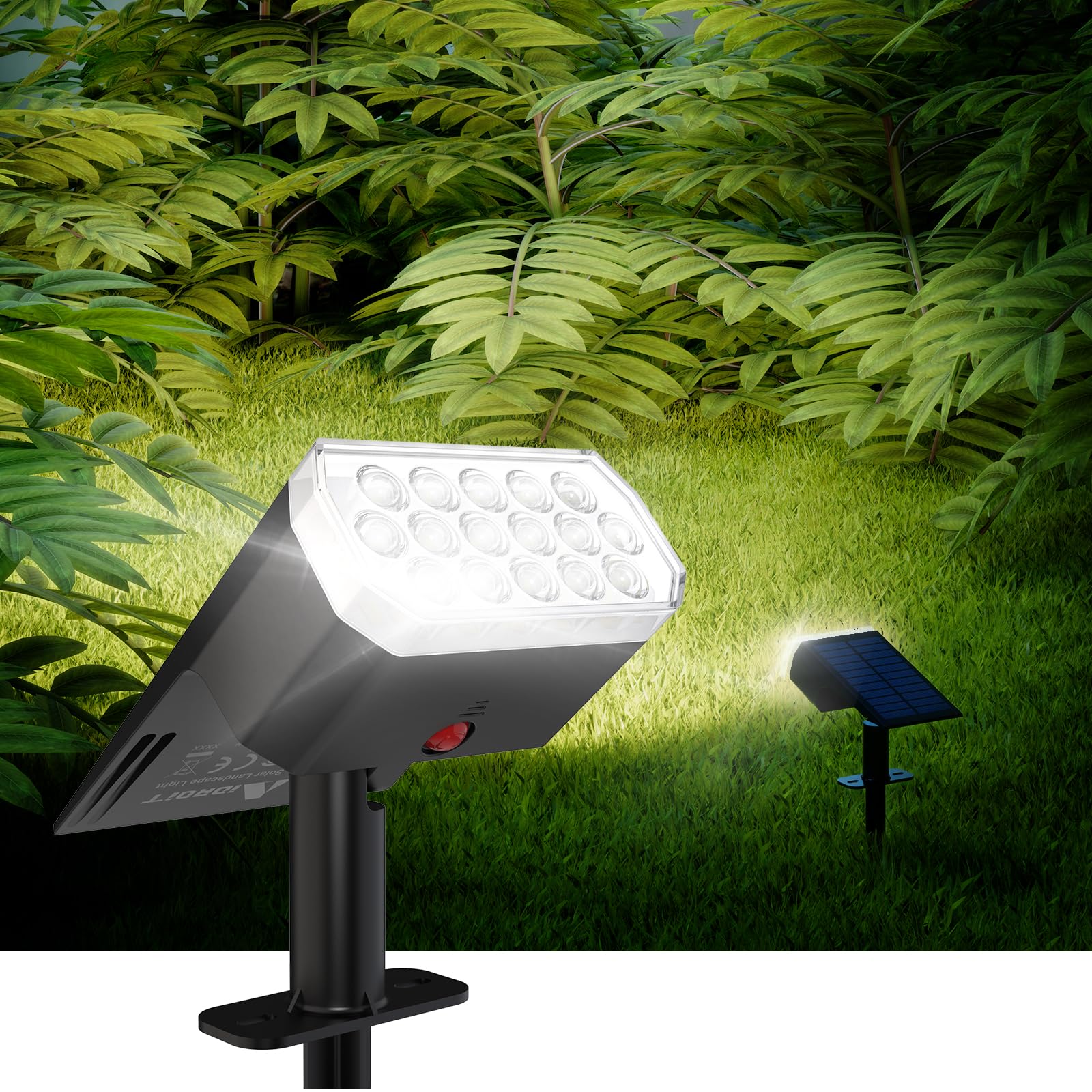 Photo 1 of AIDROIT Solar Spot Lights Outdoor Waterproof, 16 LED High Brightness Solar Lights Outdoor, 2 Pack 2-in-1 Landscape Lighting for Yard Garden, 1800mAh Cool White, 3 Modes Solar Lights IP65
