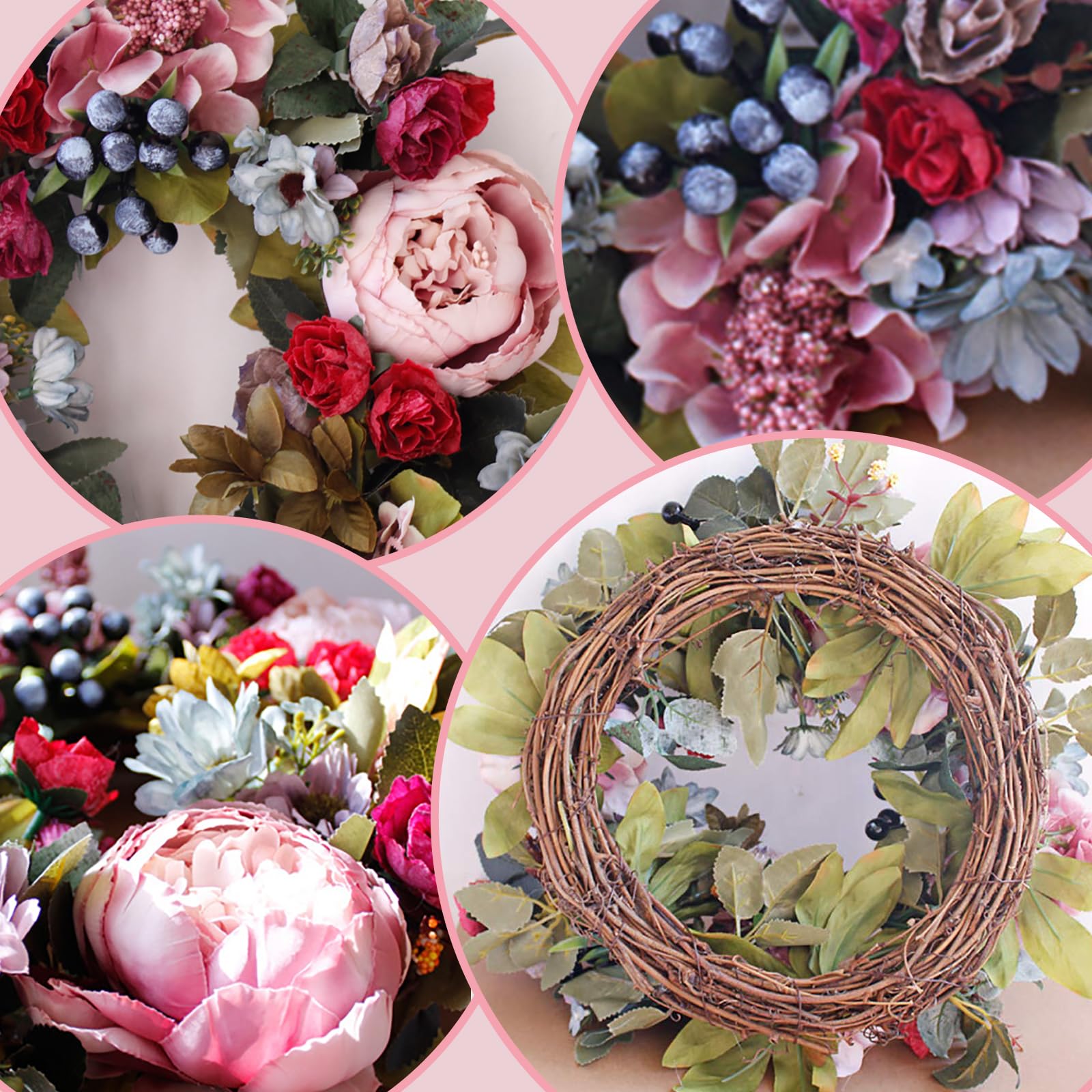 Künstlicher Türkranz Dekoration,35cm Künstliche Pfingstrose Hortensie Blume Haustürkranz, Pfingstrose Kranz, Kunstblumen, Türkranz für Frühling und Sommer, alle Jahreszeiten-Künstlicher dekorativer