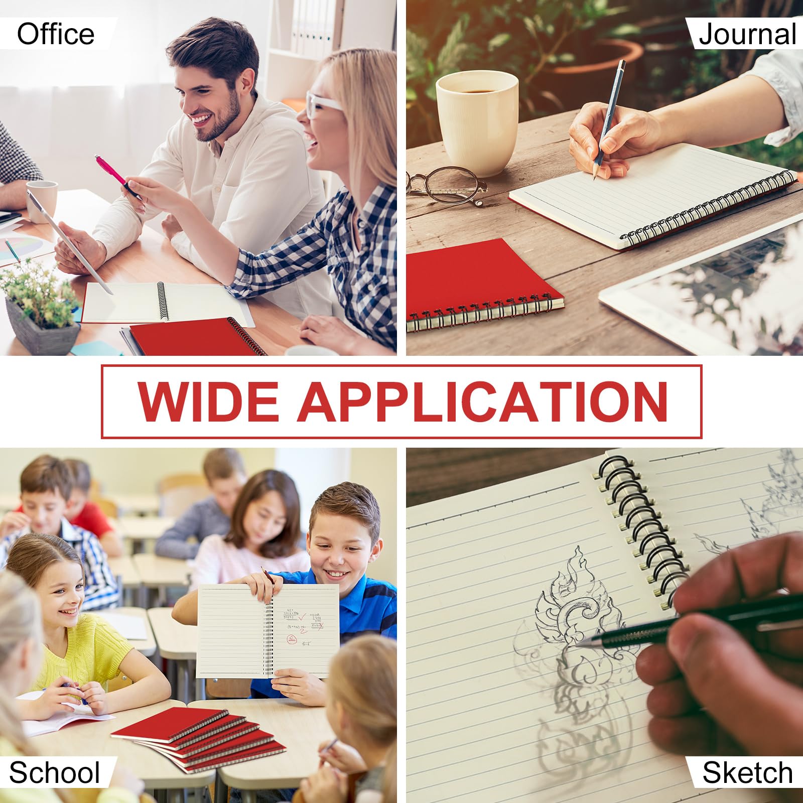 Yahenda Quaderno a spirale, a righe, per università, a righe, 21,3 x 14,9 cm, quaderni A5, carta spessa, per ufficio, affari, materiale scolastico (rosso, 36 pezzi)