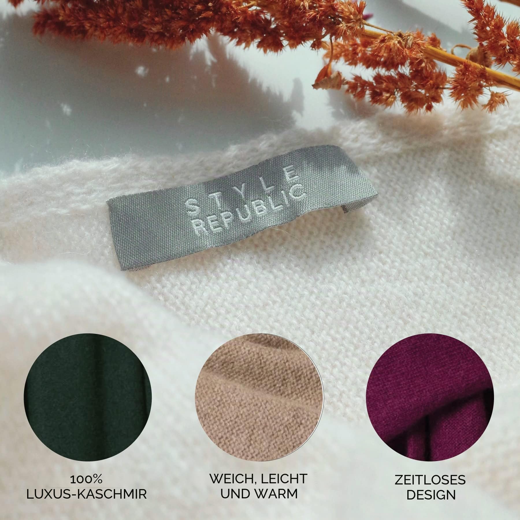 Style & Republic Damen Schal aus 100% Kaschmir | edler Damen-Schal aus feinstem Cashmere | Größe 196 x 28 cm