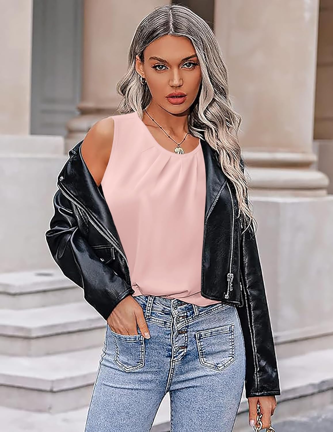 Beyove Womens Chiffon Tank Tops Crewneck Loose Fit Basic Casual Summer Sleeveless Shirts Blouse - Image 6