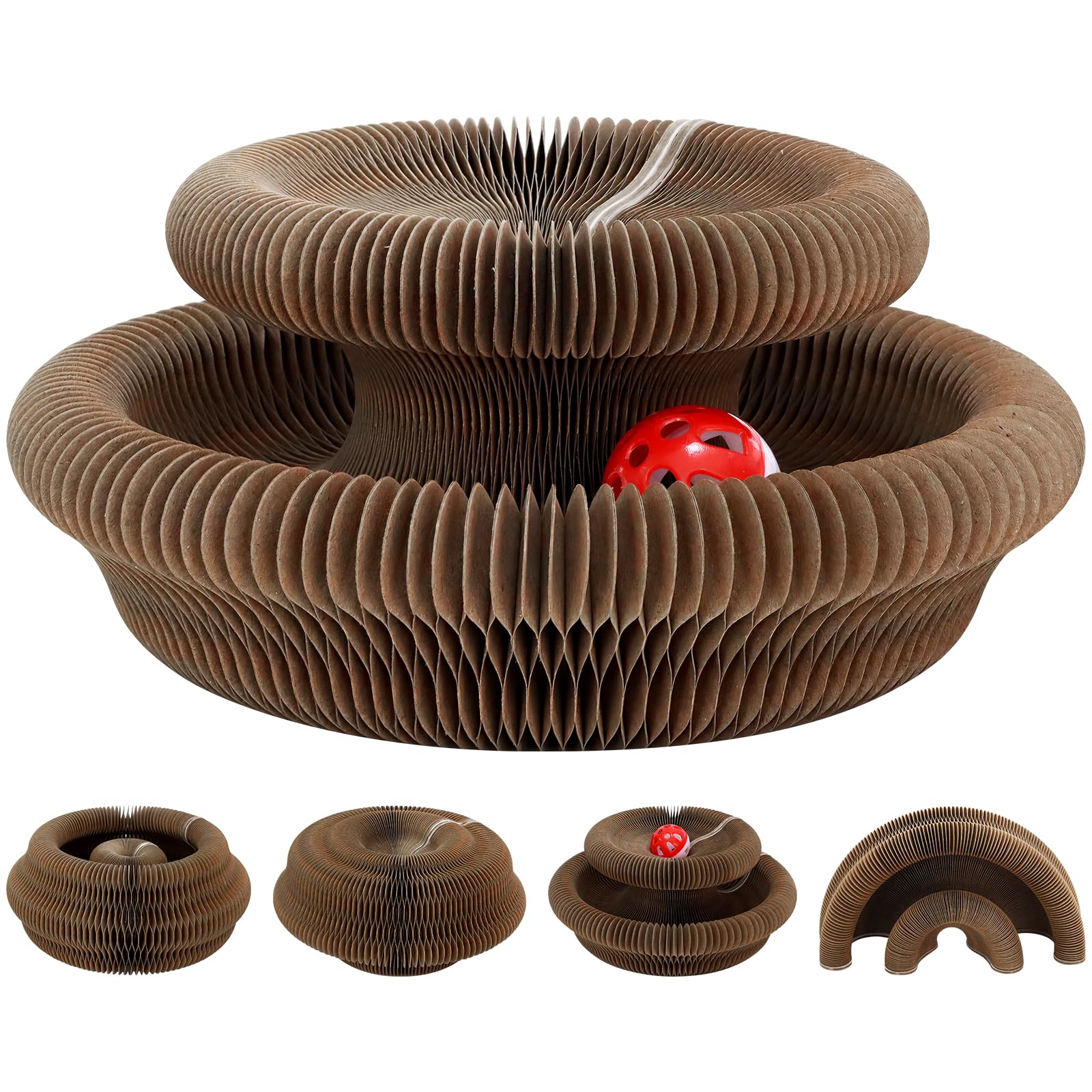 Mittimiya Rascador para Gatos Carton, 2 en 1 Magic Organ Cat Scratching Board Plegable, Cat Scratcher con Bola de Juguete, Tabla de Rascar para Gatos de Cartón Corrugado para Interiores y Exteriores
