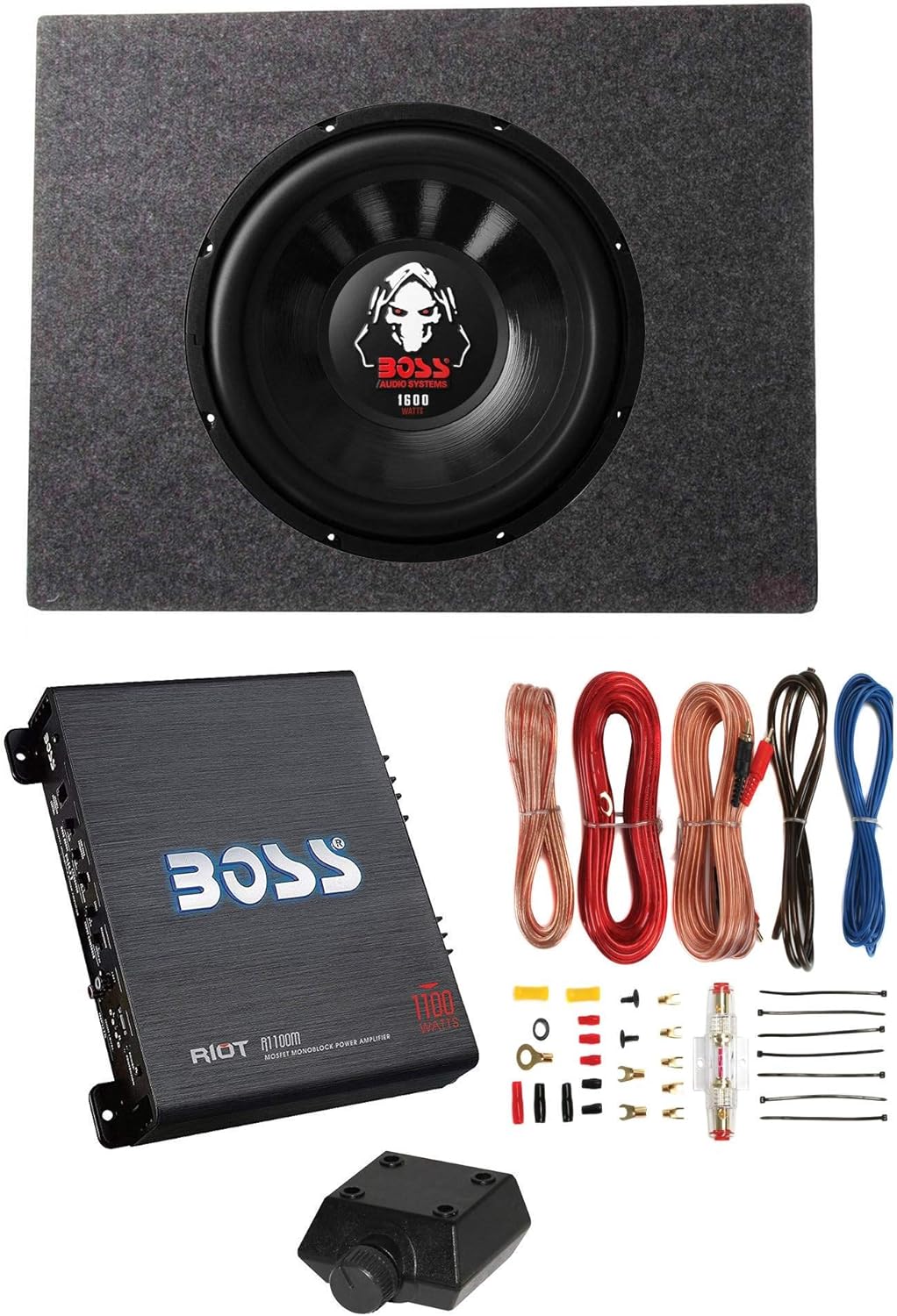 Boss Audio 12" 1600W 4 Ohm Subwoofer + Shallow Enclosure + Amplifier
