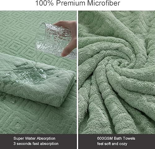 Miniatura 2 de Juego de 4 toallas de baño grandes de 35 x 70 pulgadas, toallas de baño de gran tamaño verde claro, toallas para silla, toallas de 600 GSM, toallas