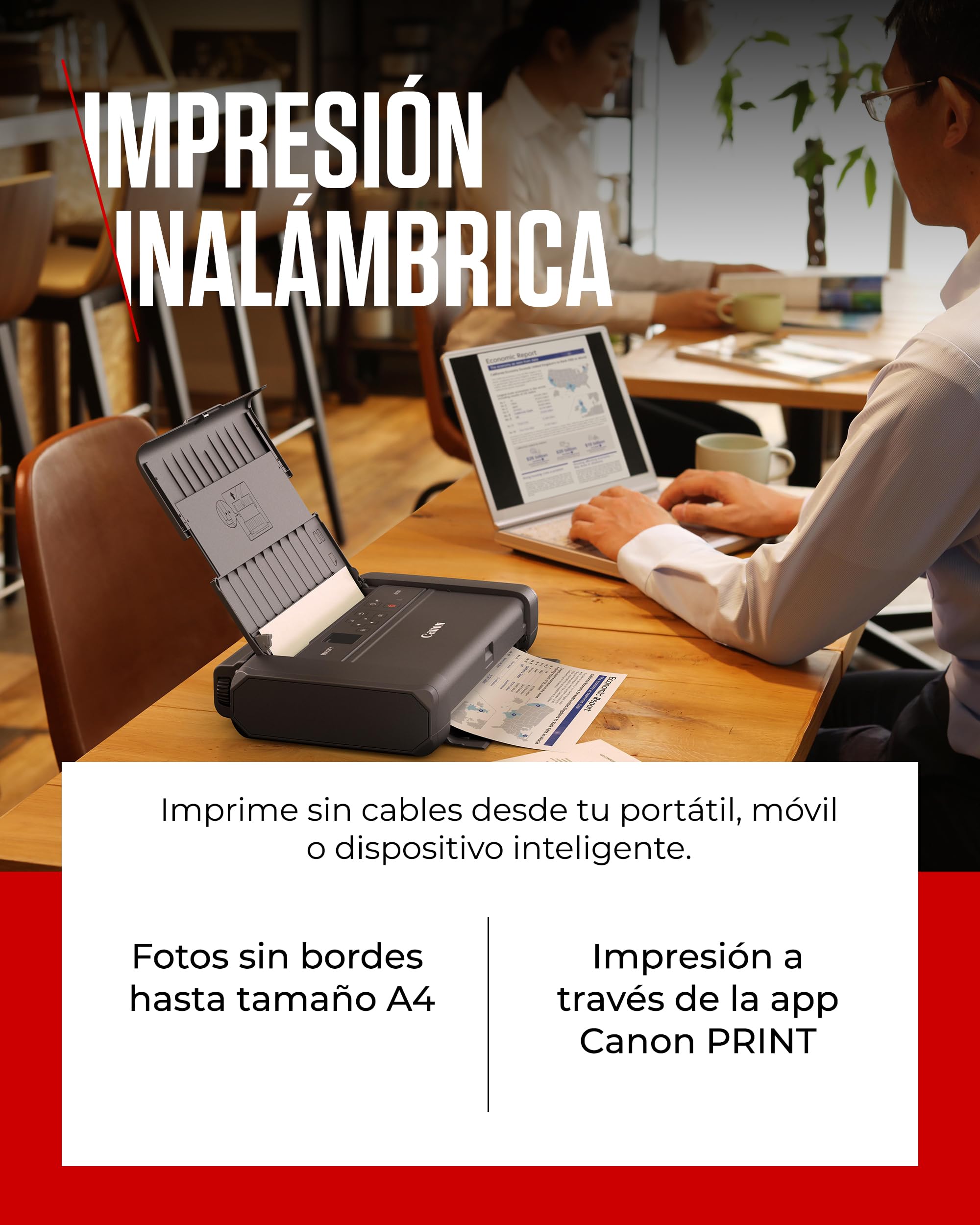 Canon MAXIFY BX110 Impresora Pequeña Inalámbrica - Batería Recargable - Imprime hasta A4 Desde Ordenador, Smartphone | Ideal para Teletrabajo y Viajes