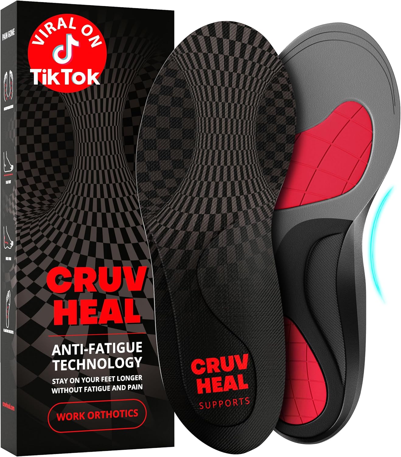 CRUVHEAL Work Orthotic Insoles - Anti Fatigue Medium Arch Support Shoe Insert Men Women - Plantar Fasciitis Flat Feet - Relieve Foot Pain - Work Boot Insoles Standing All Day (L, Gray)