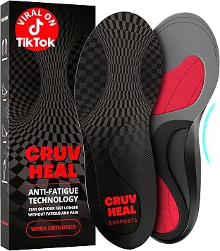 CRUVHEAL Work Orthotic Insoles - Anti Fatigue Medium Arch Support Shoe Insert Men Women - Plantar Fasciitis Flat Feet - Relieve Foot Pain - Work Boot Insoles Standing All Day M, Gray