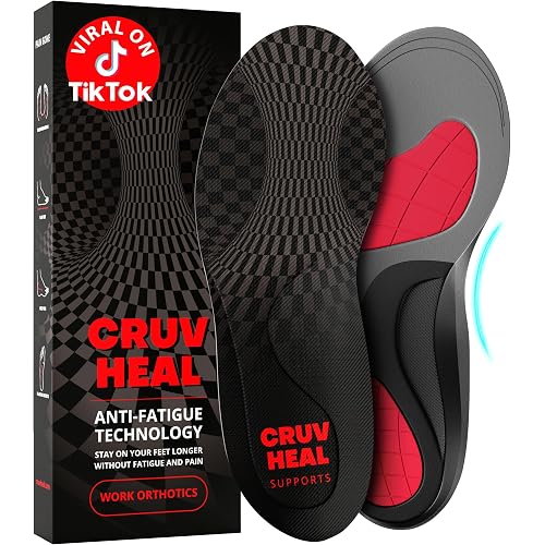 CRUVHEAL Work Orthotic Insoles - Anti Fatigue Medium Arch Support Shoe Insert Men Women - Plantar Fasciitis Flat Feet - Relieve Foot Pain - Work Boot Insoles Standing All Day (L, Gray)