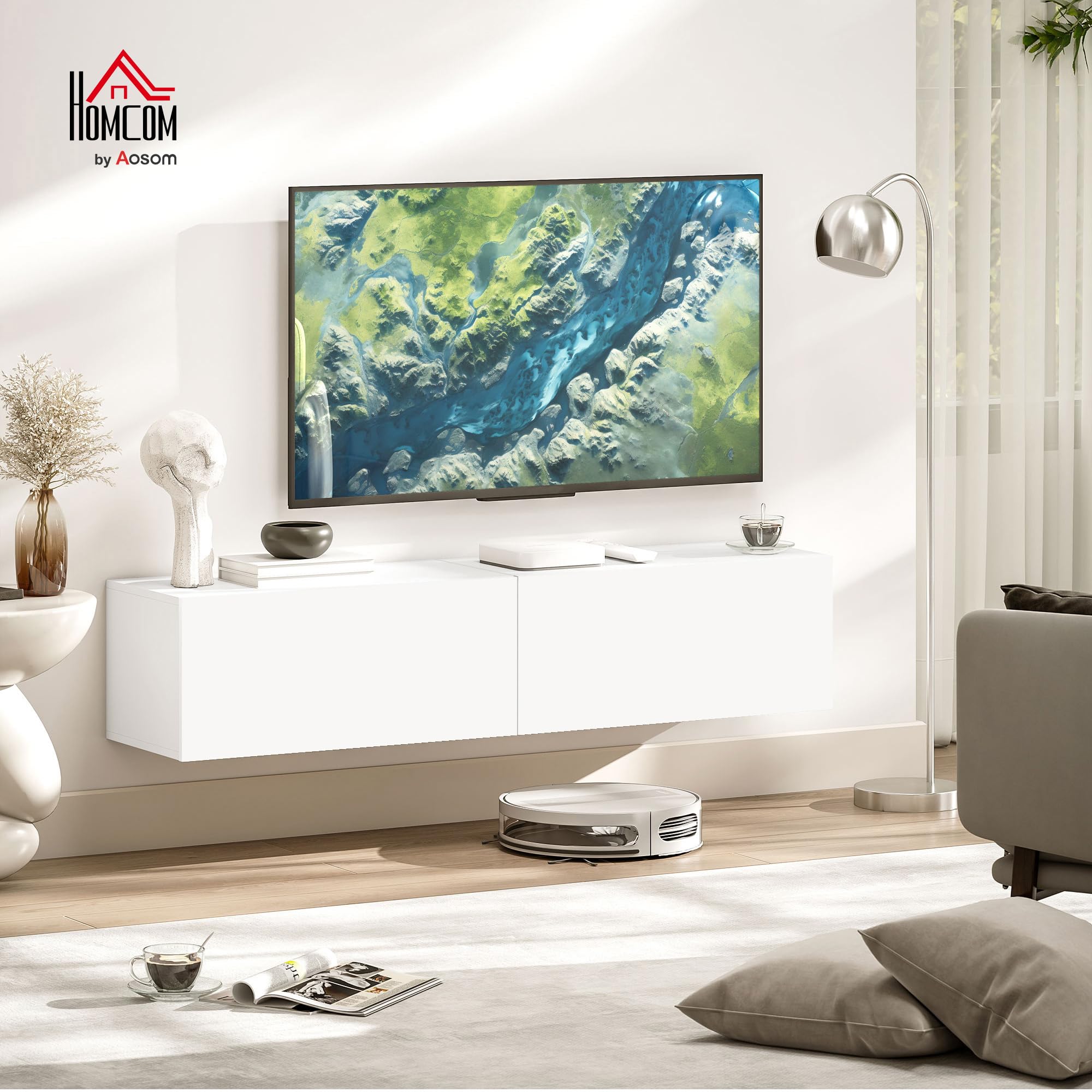 HOMCOM Wand-TV-Schrank mit 2 Türen 140x33x29,8 cm Weiß