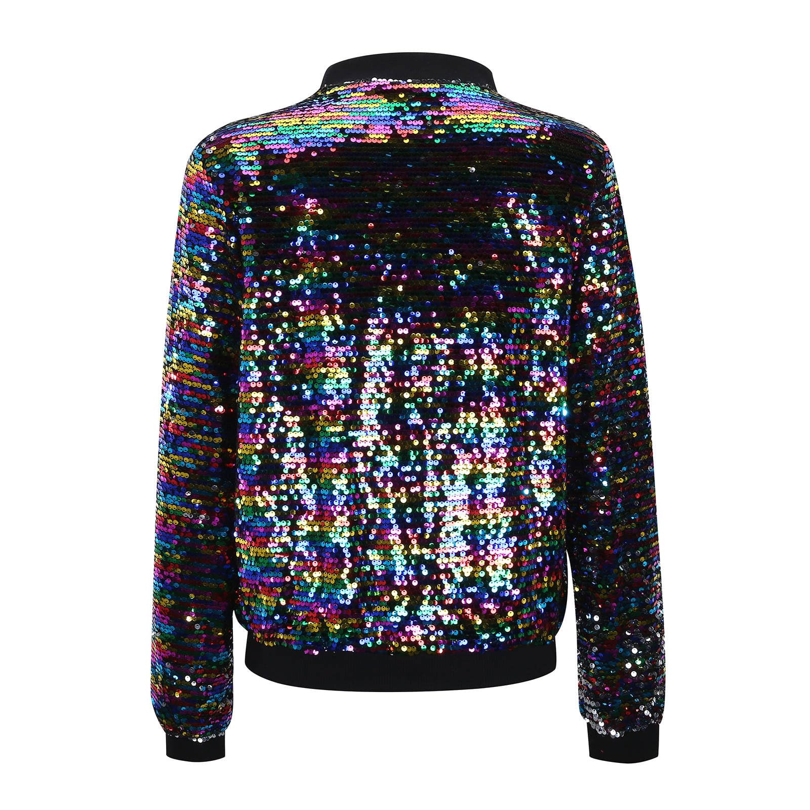 Pailletten Jacke Damen Bunt Glitzer Bomberjacke Glitzernde Jacken Langarm Glänzend Glitzer Bomber Jacke Kurzer Reißverschlussmantel Pailletten Blazer Rave Outfit Metallisches Festival Mantel Jacket