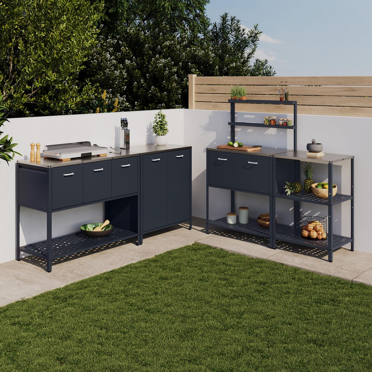 Meuble de Cuisine extérieure Pareo 2 Portes en Acier Gris Anthracite