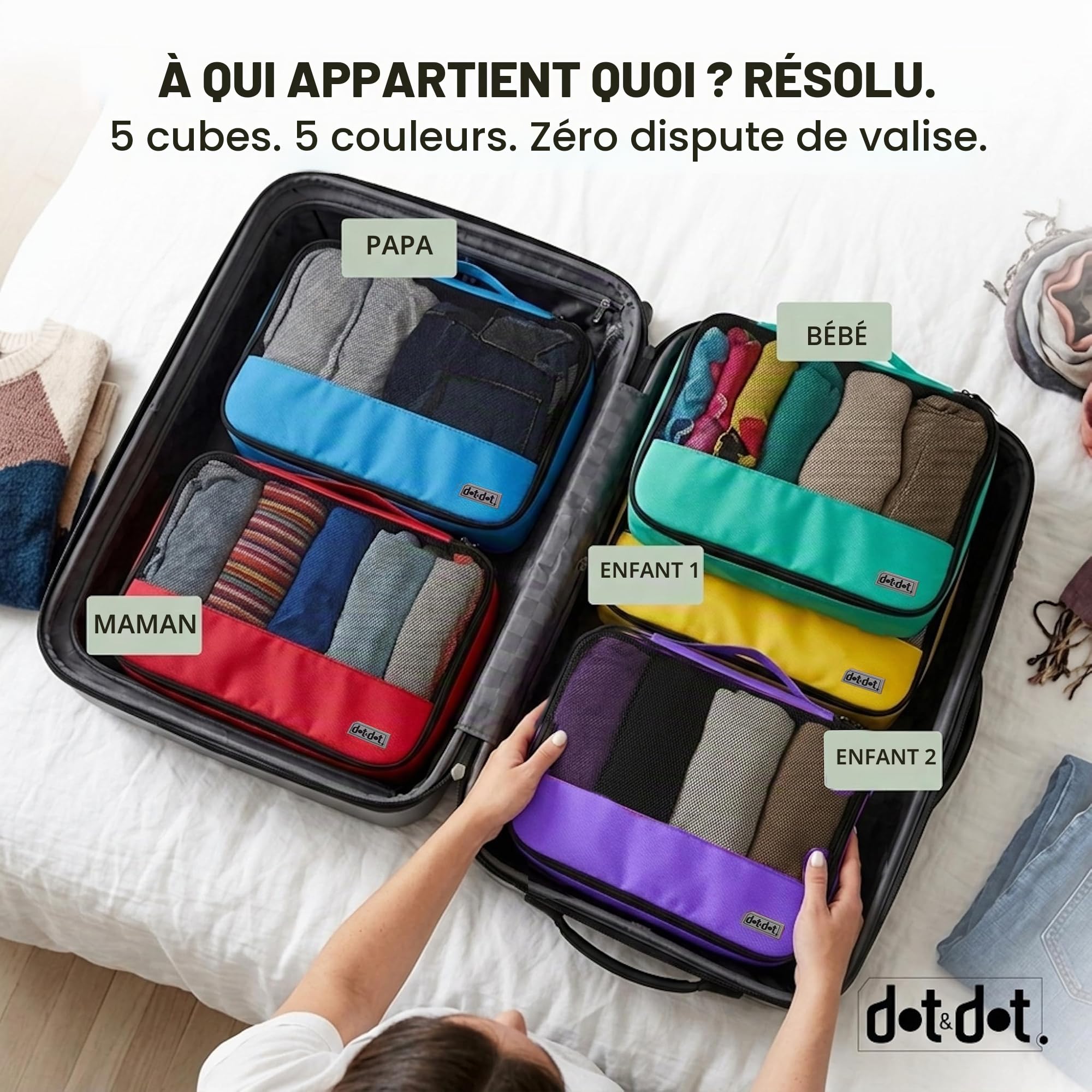 Grands cubes d'emballage pour voyage – 5 cubes d'emballage pour valises – sacs de rangement légers pour bagages