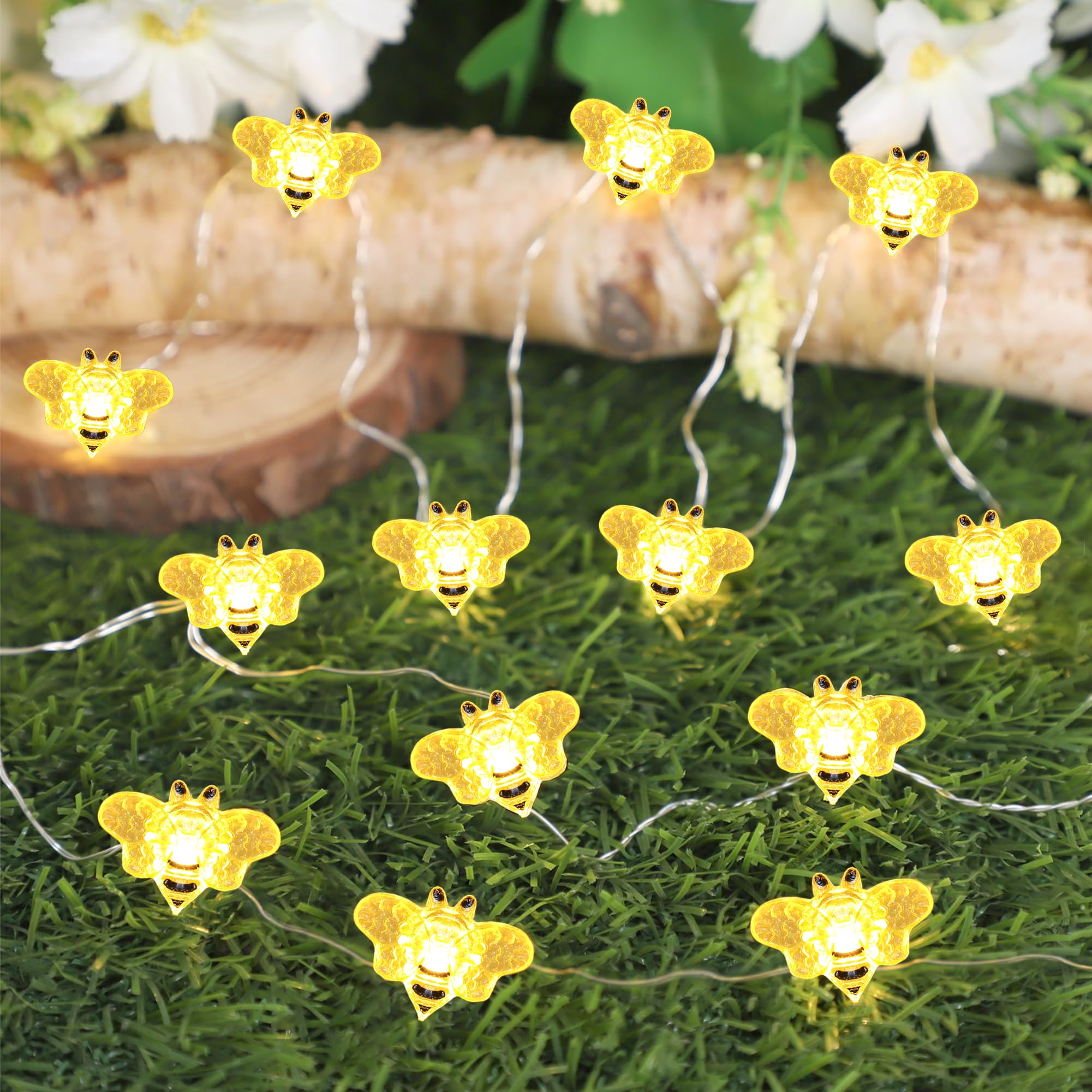 Impress Life Guirnalda de luces de hadas de abeja de miel, 10 pies, 40 LED, funciona con USB y pilas, 8 modos con control remoto para boda, fiesta, festival, decoración interior y exterior