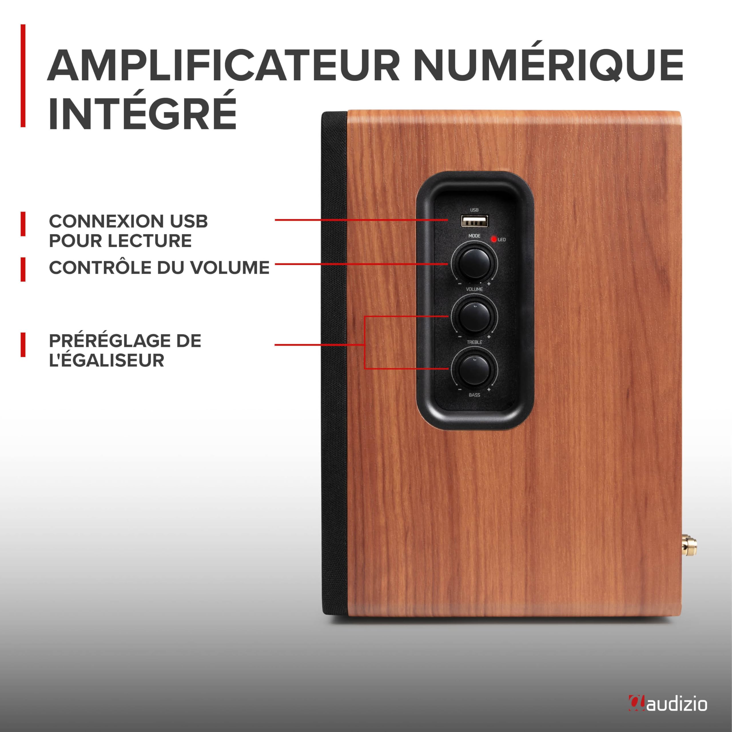 Audizio KS01B - Paire d’Enceintes HiFi Bibliothèque 120 W Finition Bois | BT sans Fil, Entrées RCA/Optique, Design Élégant, Son Clair et Puissant