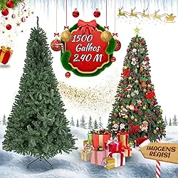 Árvore De Natal Pinheiro Canadense Luxo 2,40m 1500 Galhos Tradicional Verde Imperial Premium Grande Cheia Luvinco