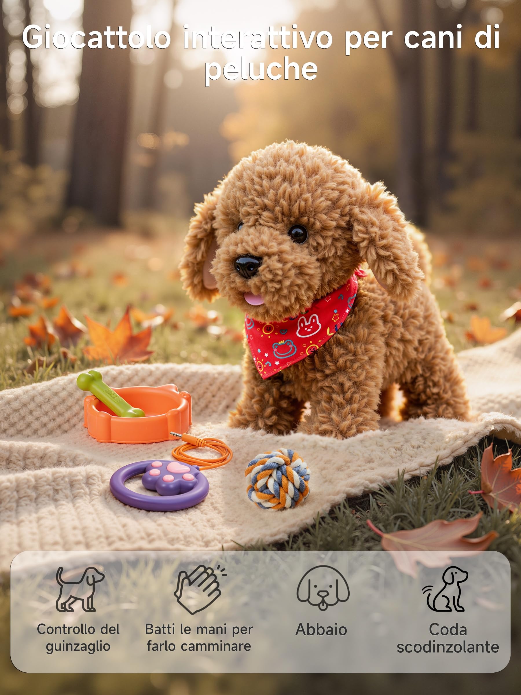 TUMAMA KIDS Giocattolo interattivo per cani per bambini, cane che corre con telecomando, guinzaglio che cammina e abbaia, giocattolo per cani per bambini dai 2, 3, 5, 6 anni, peluche per bambini cani