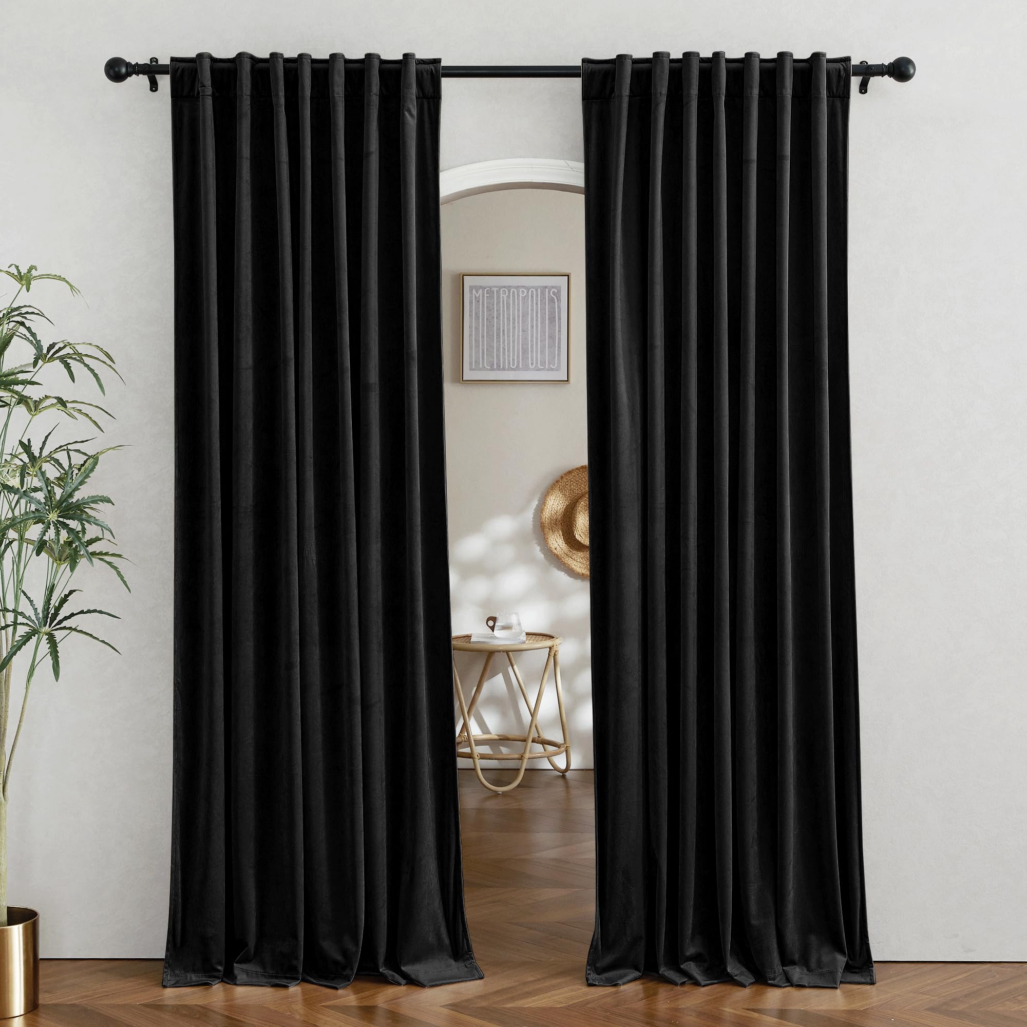 RYB HOME Velvet Room Divider Curtains for Space Separation, Blackout Noise Reduce Barrier for Nursery, Large Window Curtains for Sliding Glass Door,