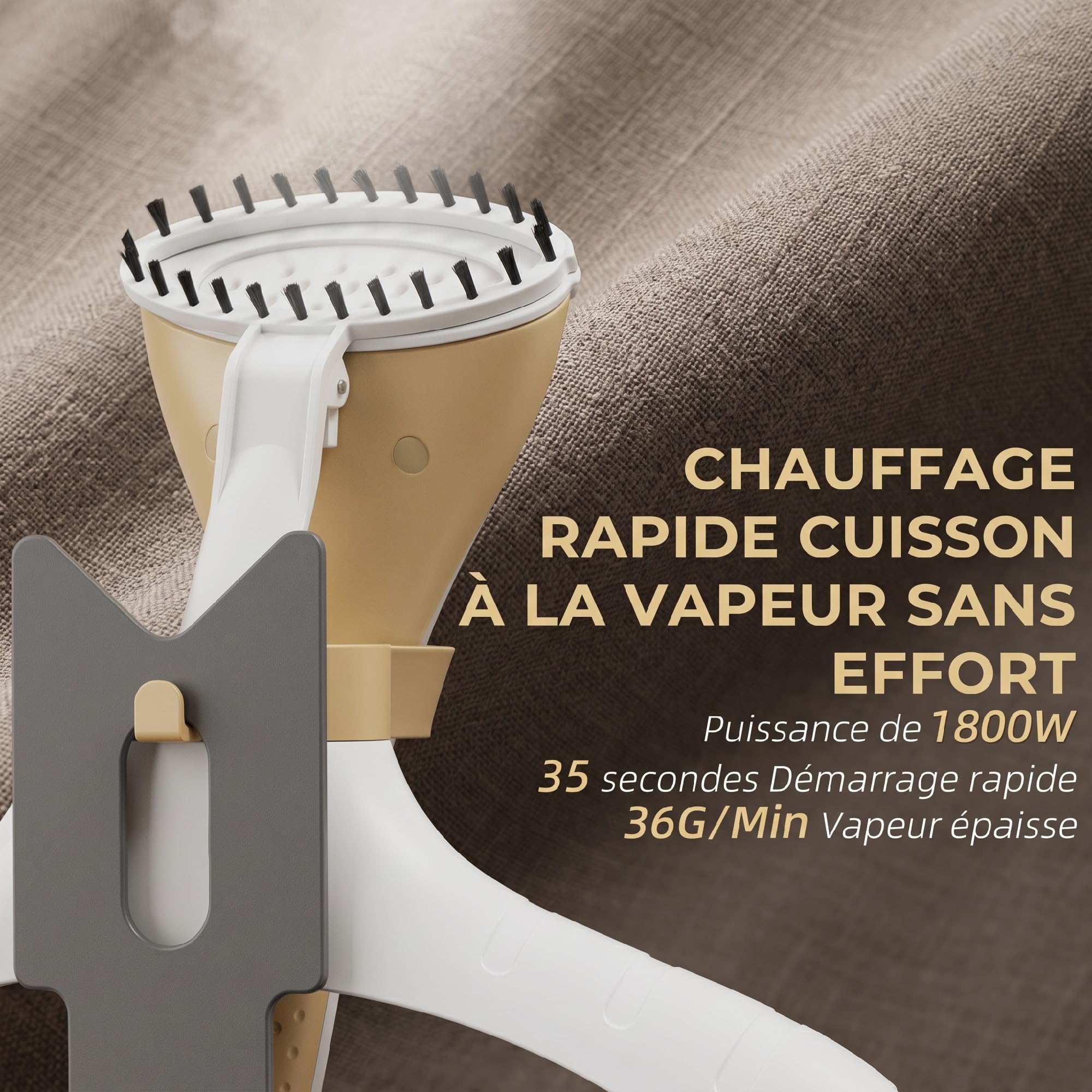 HOMCOM Défroisseur Vapeur Vertical 1800 W 36 g/min, Steamer Prêt en 35s, Repasseur avec Réservoir d'Eau 1,8 L, Tige Télescopique et Plateau Aluminium, Autonomie 50 min, Or