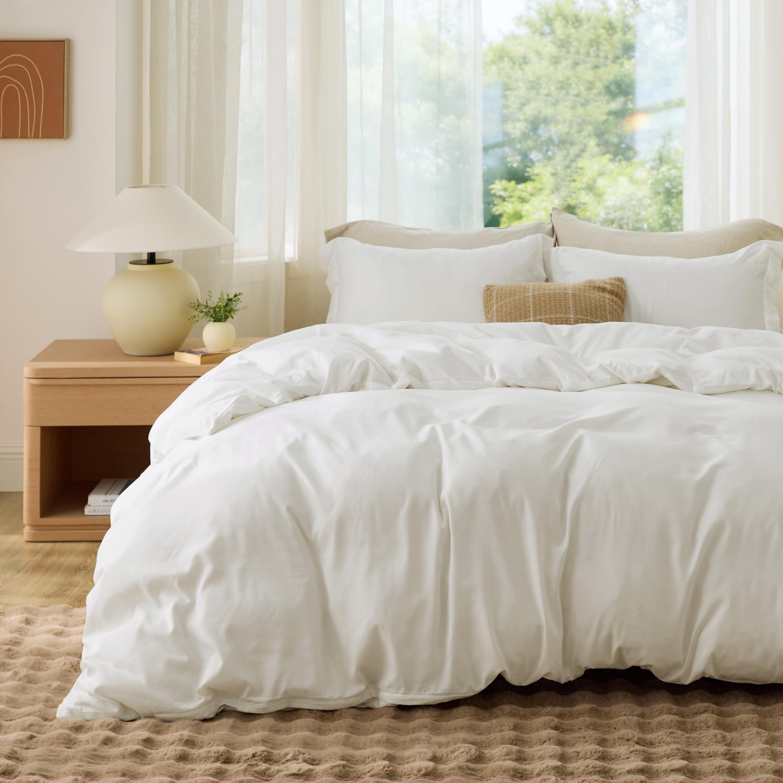 Bedsure Duvet Cover Full Size, 3Pcs Double Brushed Bedding Set, Cream White