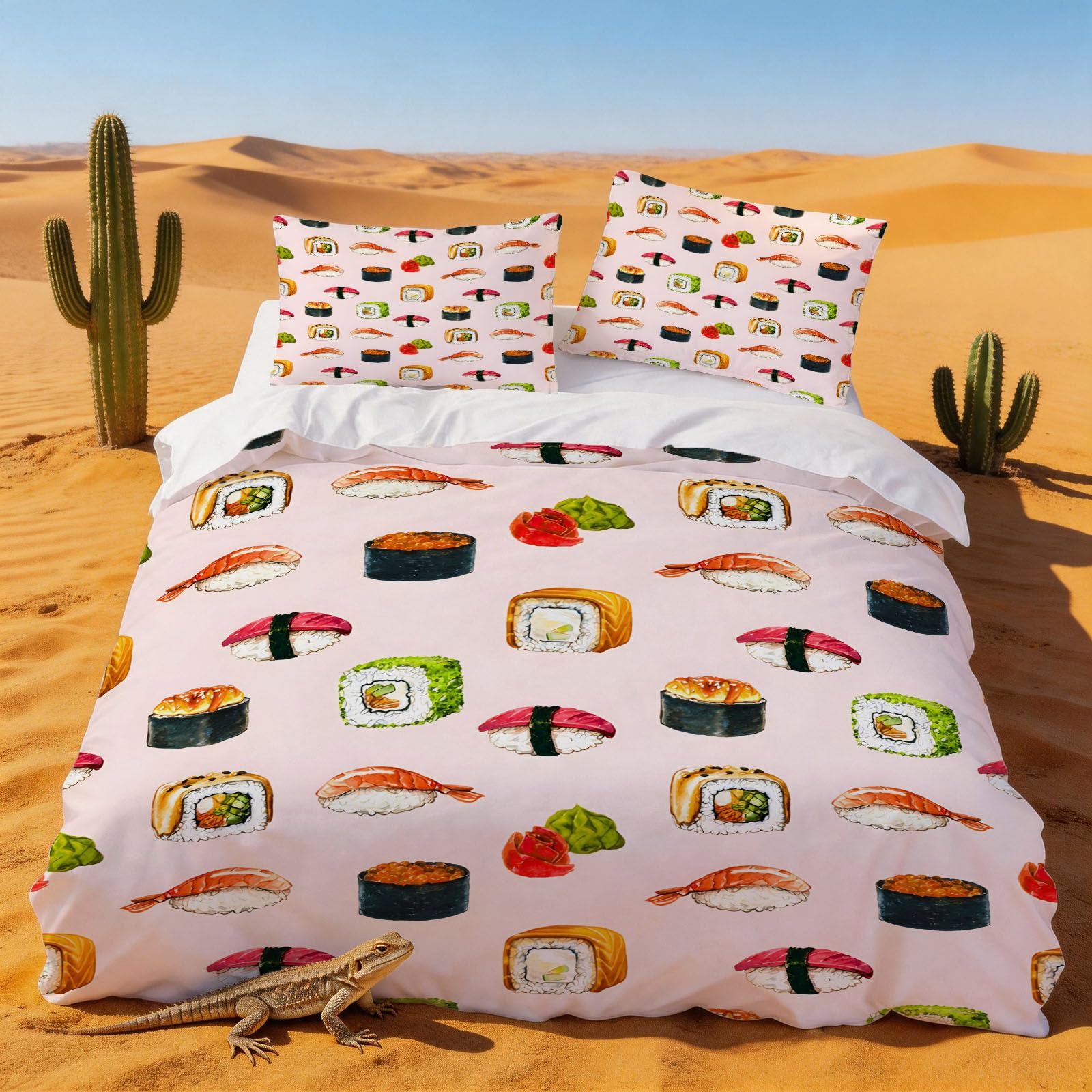 Housse de couette 220x240 sushi pour lit double, parure douce anti-plis