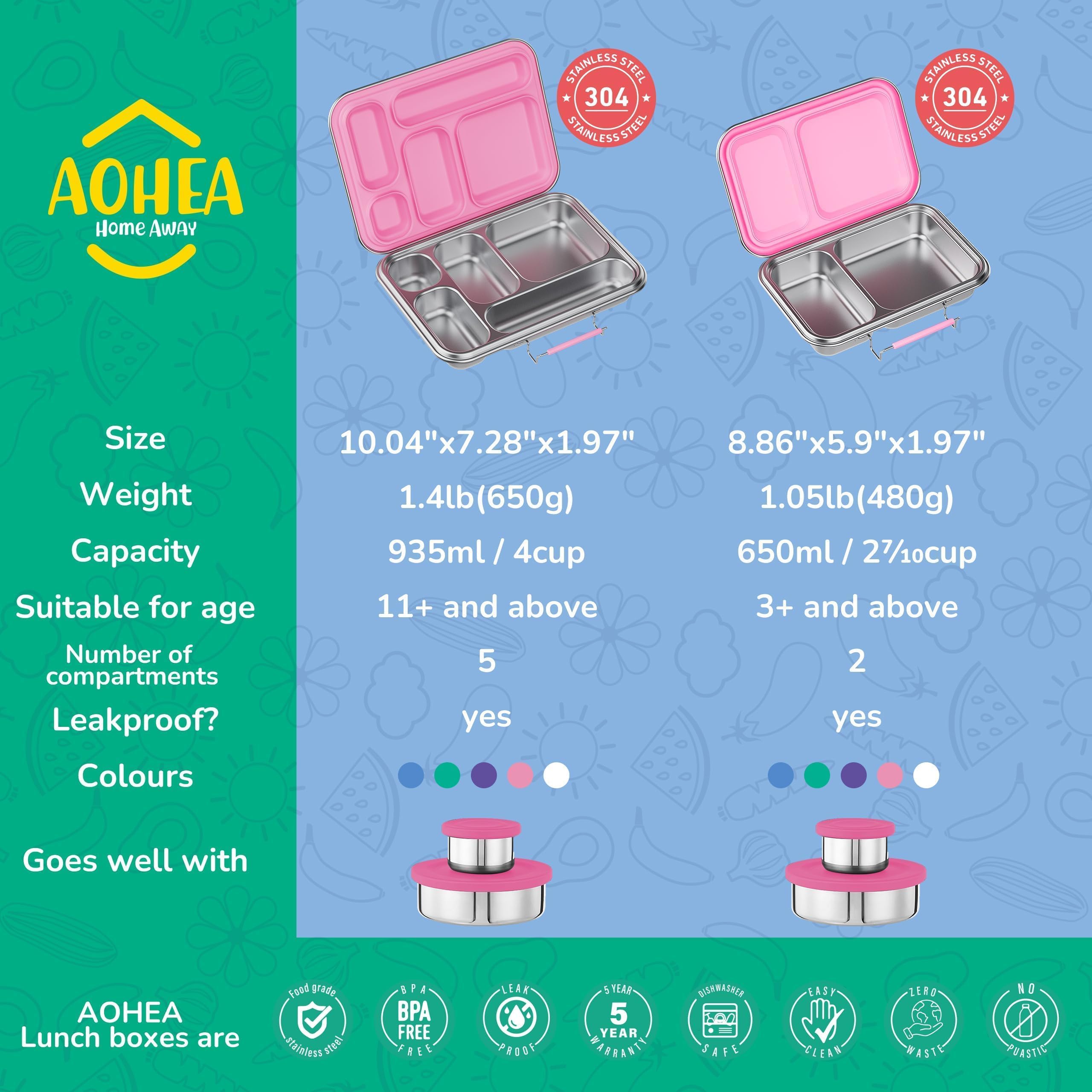 Amazon.com: AOHEA Stainless Steel Lunch Box for Kids, Leak Proof