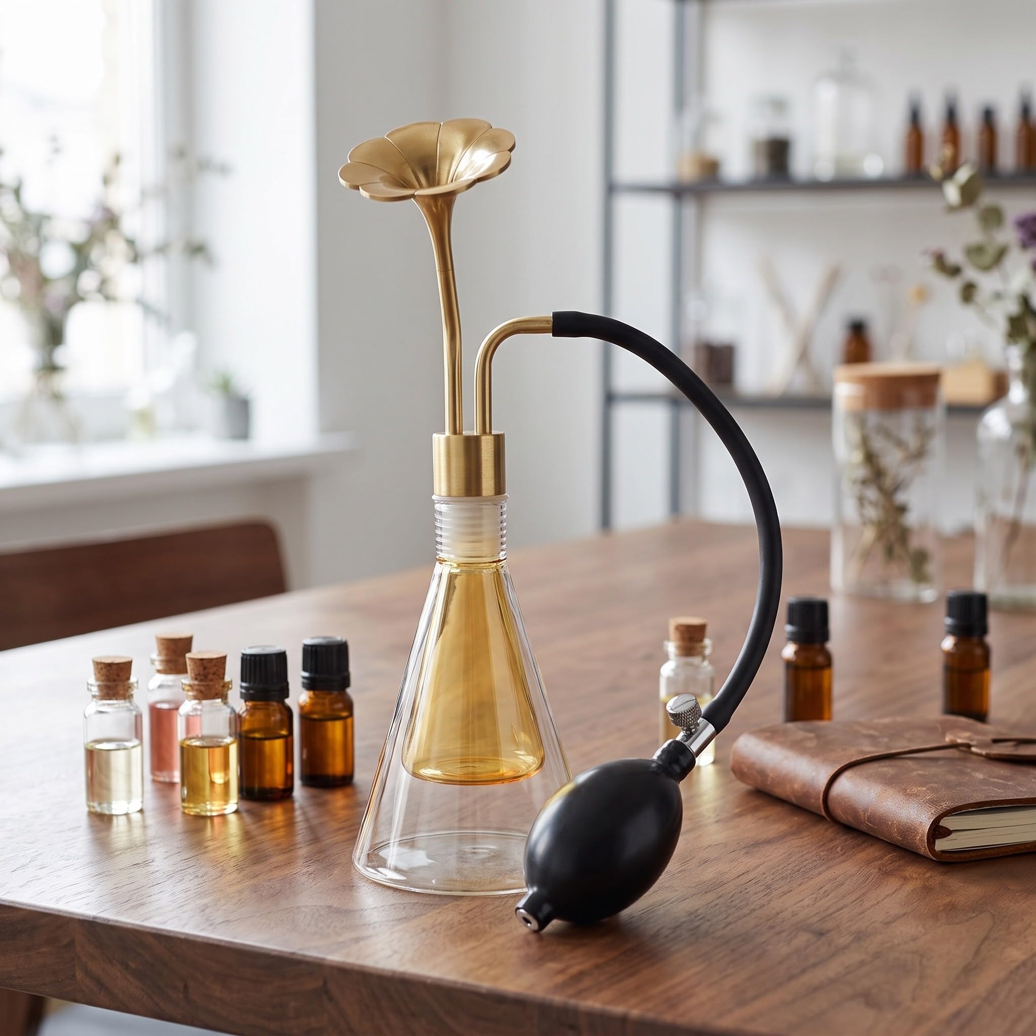 SOLUSTRE Szklana butelka do perfum, 90 ml/3 uncje, atomizer z gruszką i kwiatowym kubkiem, precyzyjny atomizer do pobierania próbek zapachu do treningu nosa, próbkowanie w salonie