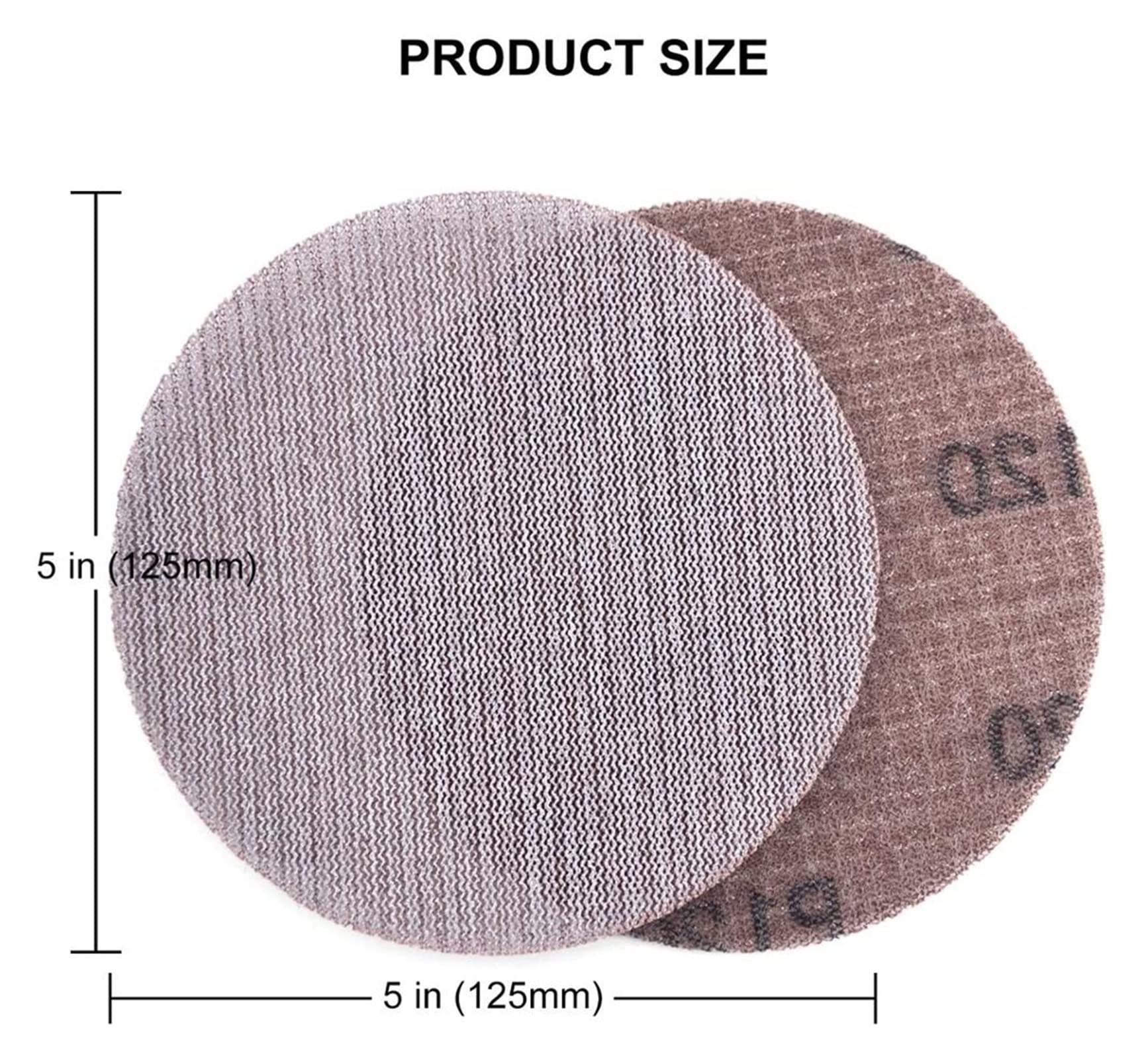 Papel de lija abrasivo ZSBLXHHJD Paquete de 25 pulgadas de 125 mm de malla de anillos de lijado y en forma de anillo. Abrasivo de polvo sin polvo anti-obstruido. Papel de lijado afilado, adecuado for