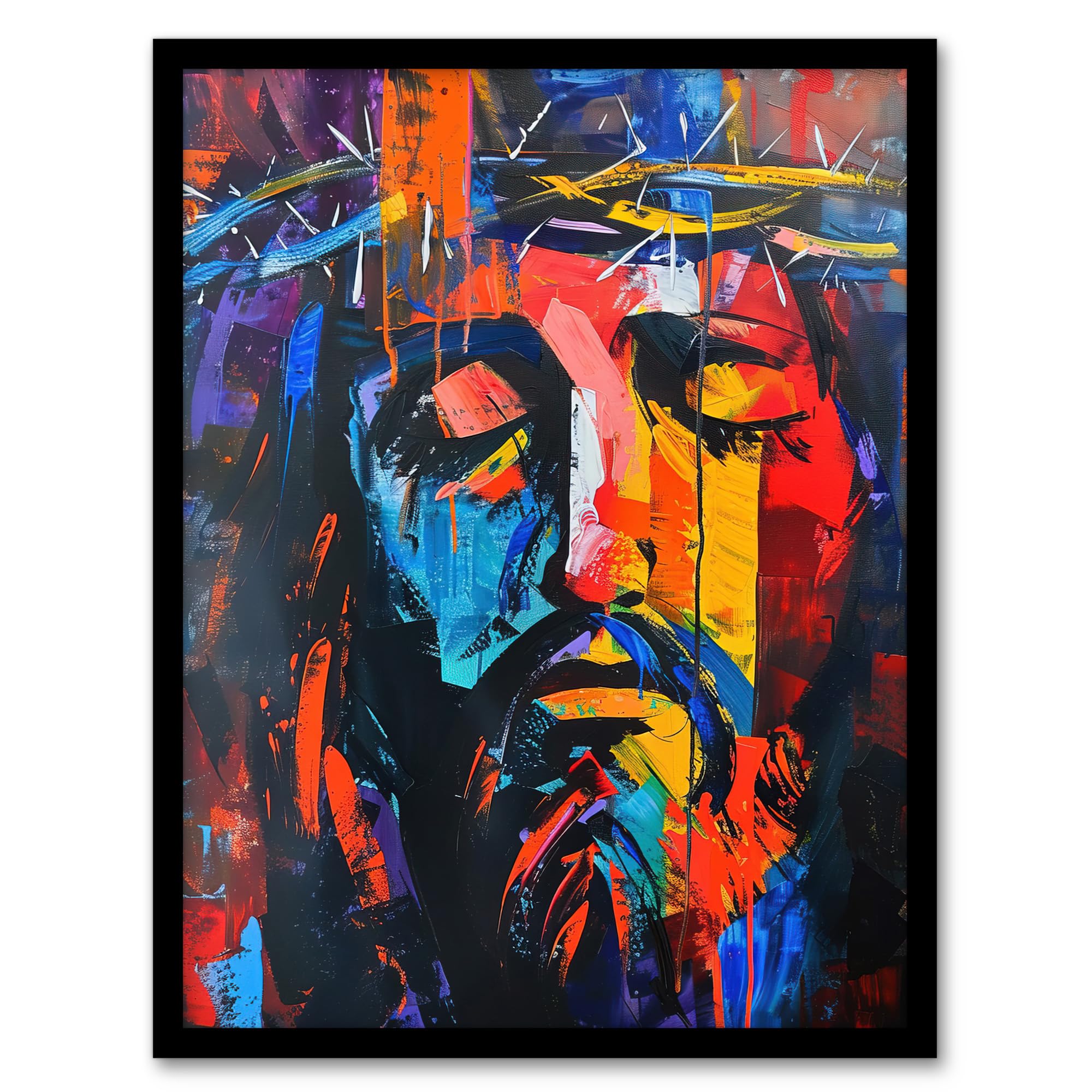 Artery8 Framed Print - Jesus Portrait Thorn Crown - Modern Art - A4