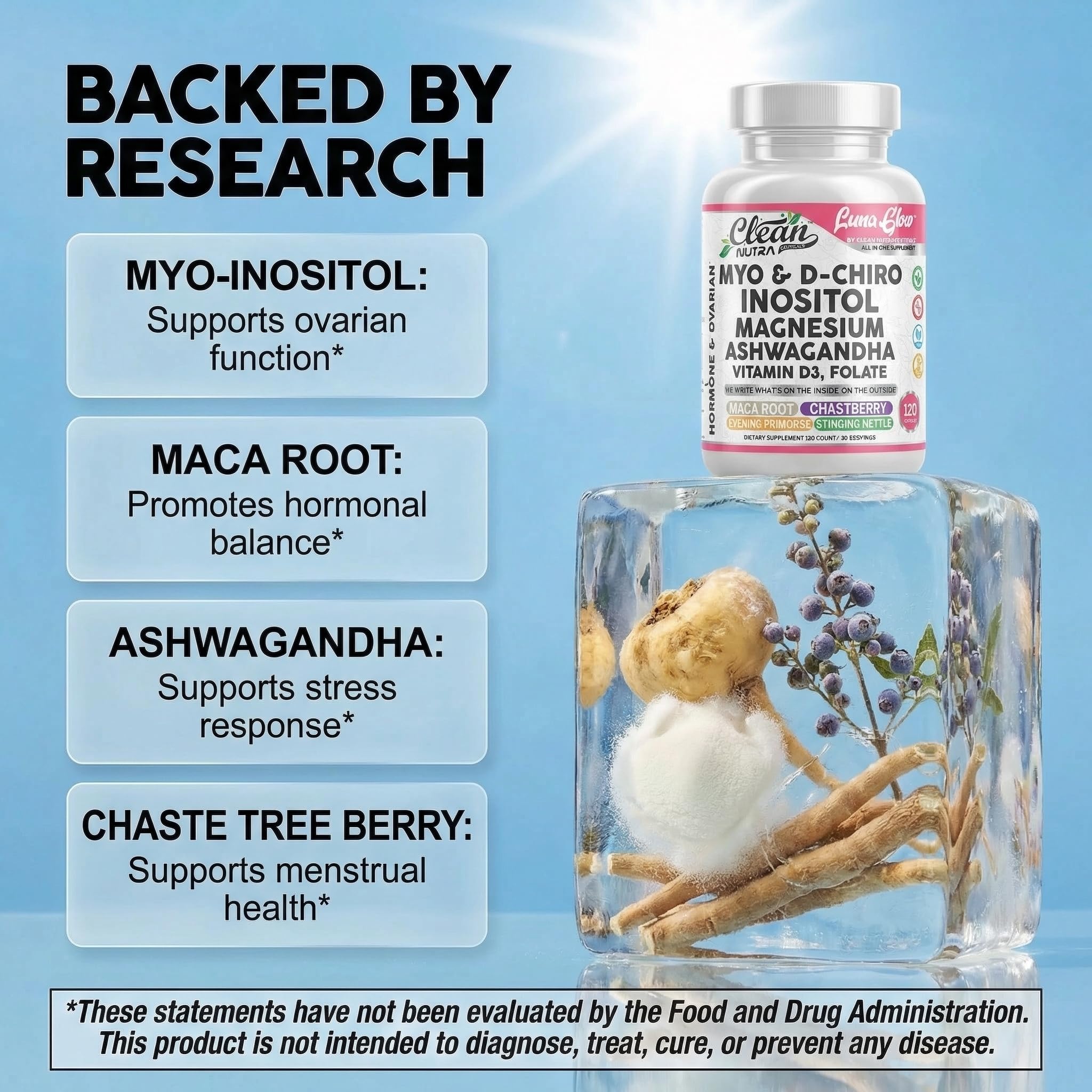Myo Inositol D Chiro Inositol Supplement for Women - Hormone Balance with Magnesium Ashwagandha Vitamin D3 Folate Maca Root Chasteberry Evening Primrose | Ovarian Support Capsules 120 Count — Amazon image 3