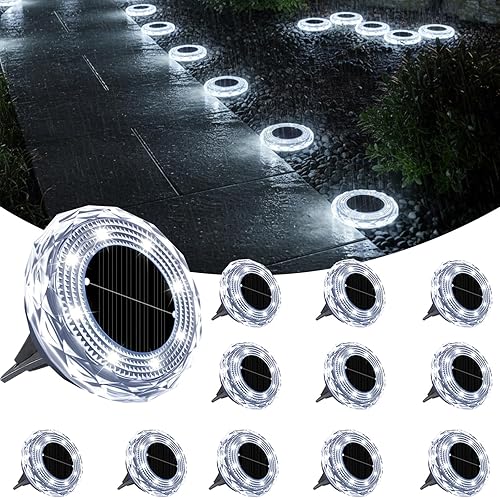 Luces solares impermeables para exteriores, paquete de 12 luces de camino alimentadas por energía solar, luces de jardín enterradas para camino,