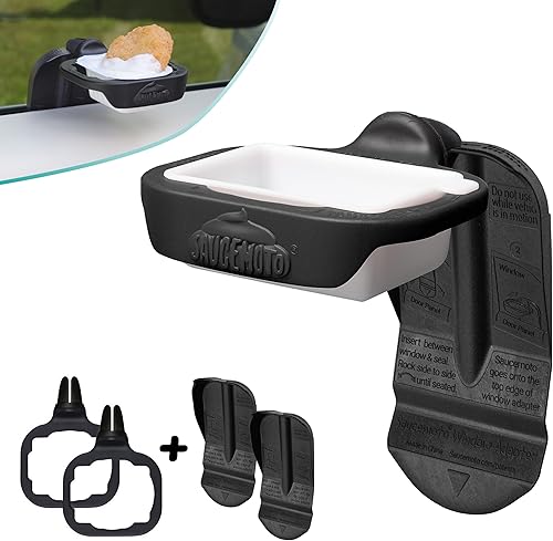 Saucemoto Dip Clip  Paquete de asiento delantero y trasero  Soporte de salsa de coche para ventilación y ventanas (paquete de 2 unidades, negro)