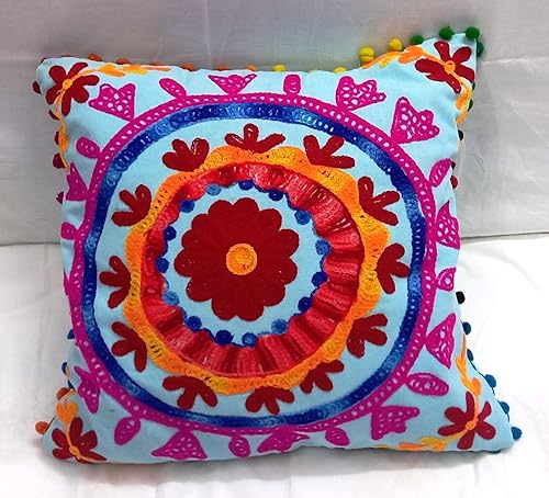 Miniatura 2 de INDACORIFY Fundas de cojín bordadas de 16 x 16 pulgadas, funda de almohada decorativa, cojines indios con pompones para exteriores, fundas de