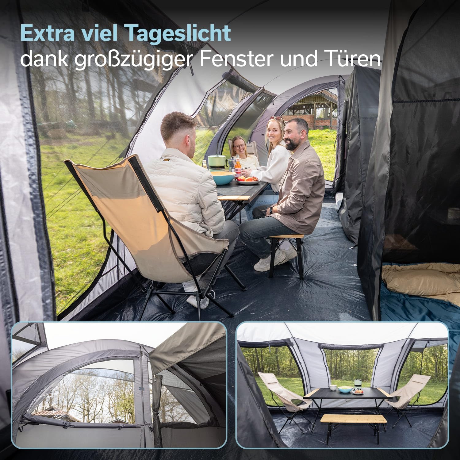 Skandika Esbjerg Travel 4 Protect namiot przedsionek autobusowy, wolnostojący, dla 2 lub 4 osób, wszyta podłoga namiotu, wysokość stania 210 cm, 2 sypialnie, słup wody 3000 mm, wodoodporny, namiot