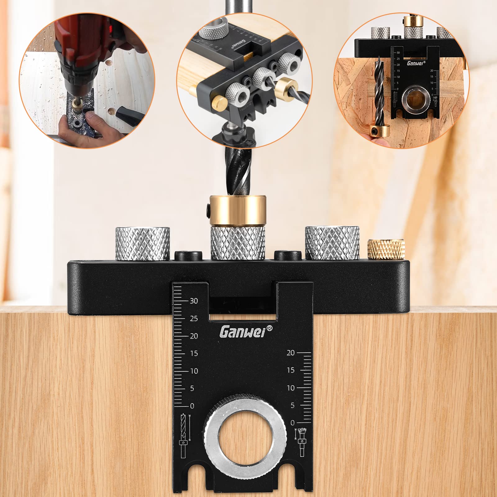 Pocket Hole Jig, 3 en 1 Kit de plantilla de orificio de bolsillo con broca de 8/10/15 mm, juego de plantilla de espiga para carpintería Guía de perforación Localizador de perforadora Guía