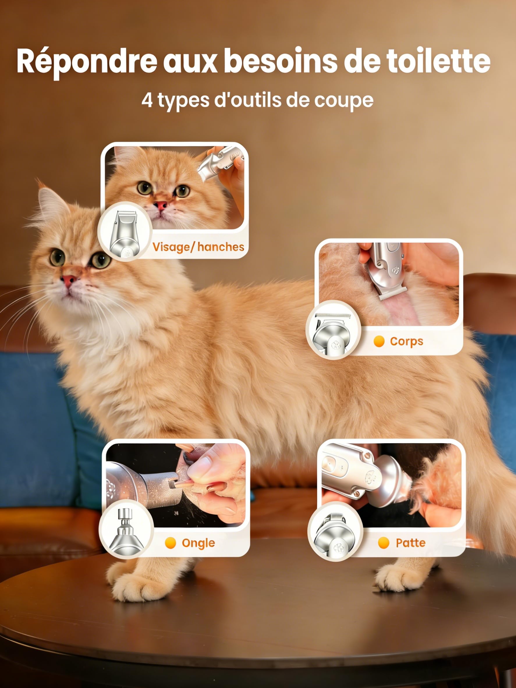 oneisall 4-en-1 Tondeuse pour Chien Chat Professionnelle Sans Fil pour Animaux, Tondeuse à Poil Long Epais avec Affichage, Toilettage Rechargeable 2000mAh, Rasoir pour Chien et Pattes (Argenté)