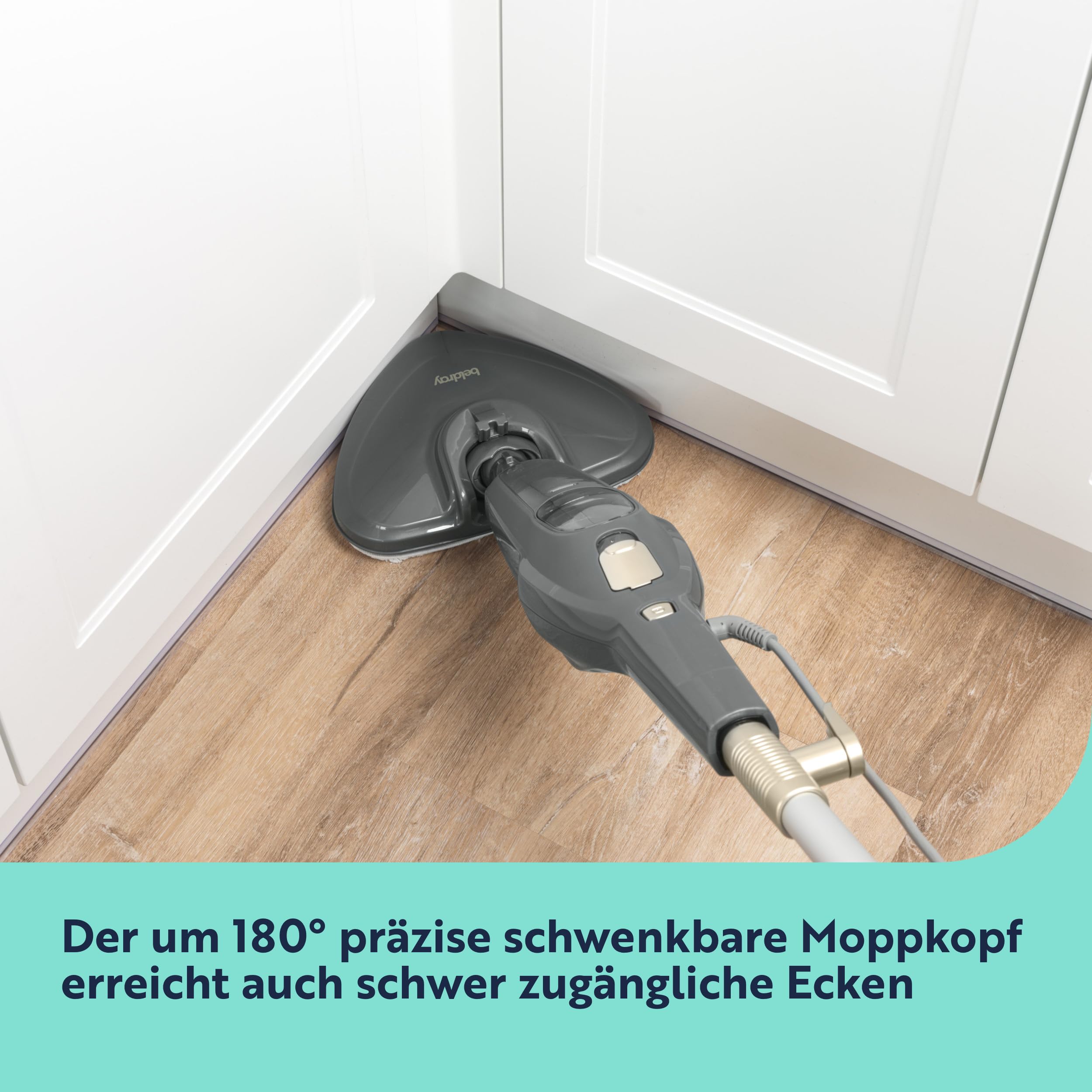 Beldray Clean & Refresh Dampfreiniger – Dampfmopp, Chemikalienfreie Reinigung, Präzisionskopf für Ecken, Schnellaufheizung, 350 ml Wassertank, Teppich, Laminat, Holz, 1300W, BEL01986VDE