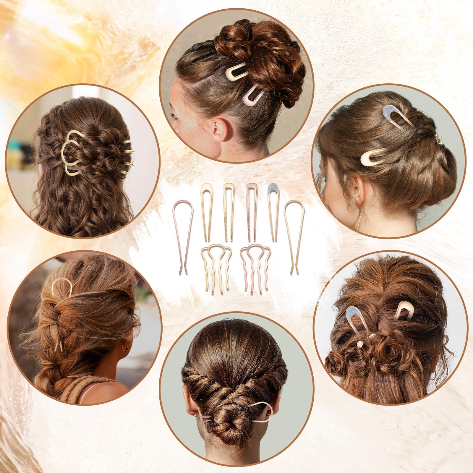 Tyqour 8Pcs Gold Twist Hair Pin French Hair Pin Metal French Hairpin U Shaped Hairpins Fork for Thick Hairs Hairstyling Accessories for Women - Image 4