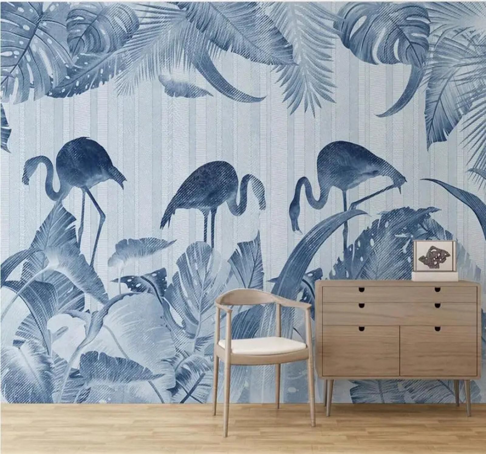 Tzxztt 430Cm×300Cm(B×H) Hand Drawn Tropical Plants Flamingos Retro Modern 3D Wallpaper Premium Textured Silk Neutral Tones Material Ideal For Living Room Bedroom-430Cm×300Cm