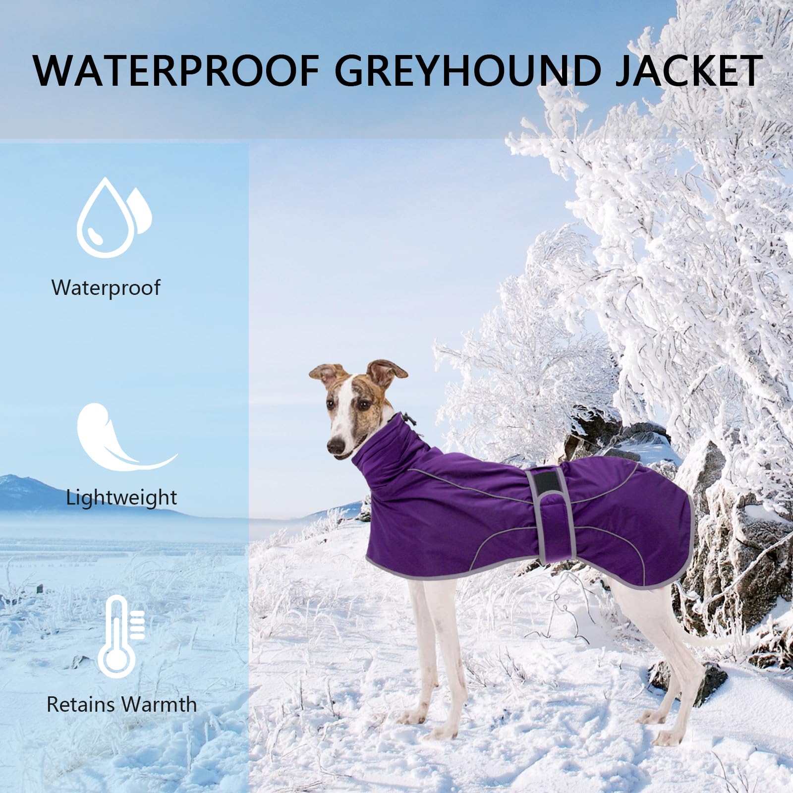 Geyecete- Manteau d'hiver Imperméable pour Lévrier,Pull de Chien avec Polaire Chaude,Réglable Veste avec Trou de Harnais, pour Moyenne et Grande Chiens Levrier,Galgo,Whippet,Lucher-Violet-M