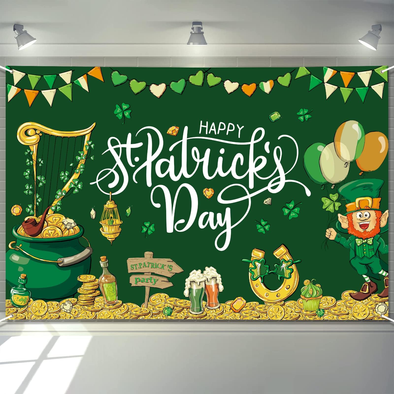 Probsin Extra Large St Patricks Day Banner Backdrop 72" x 48" St Patricks Day Decorations Shamrocks Happy St. Patrick's Day Holiday Backdrop Wall Decor Bulletin Board for Indoor Outdoor Party