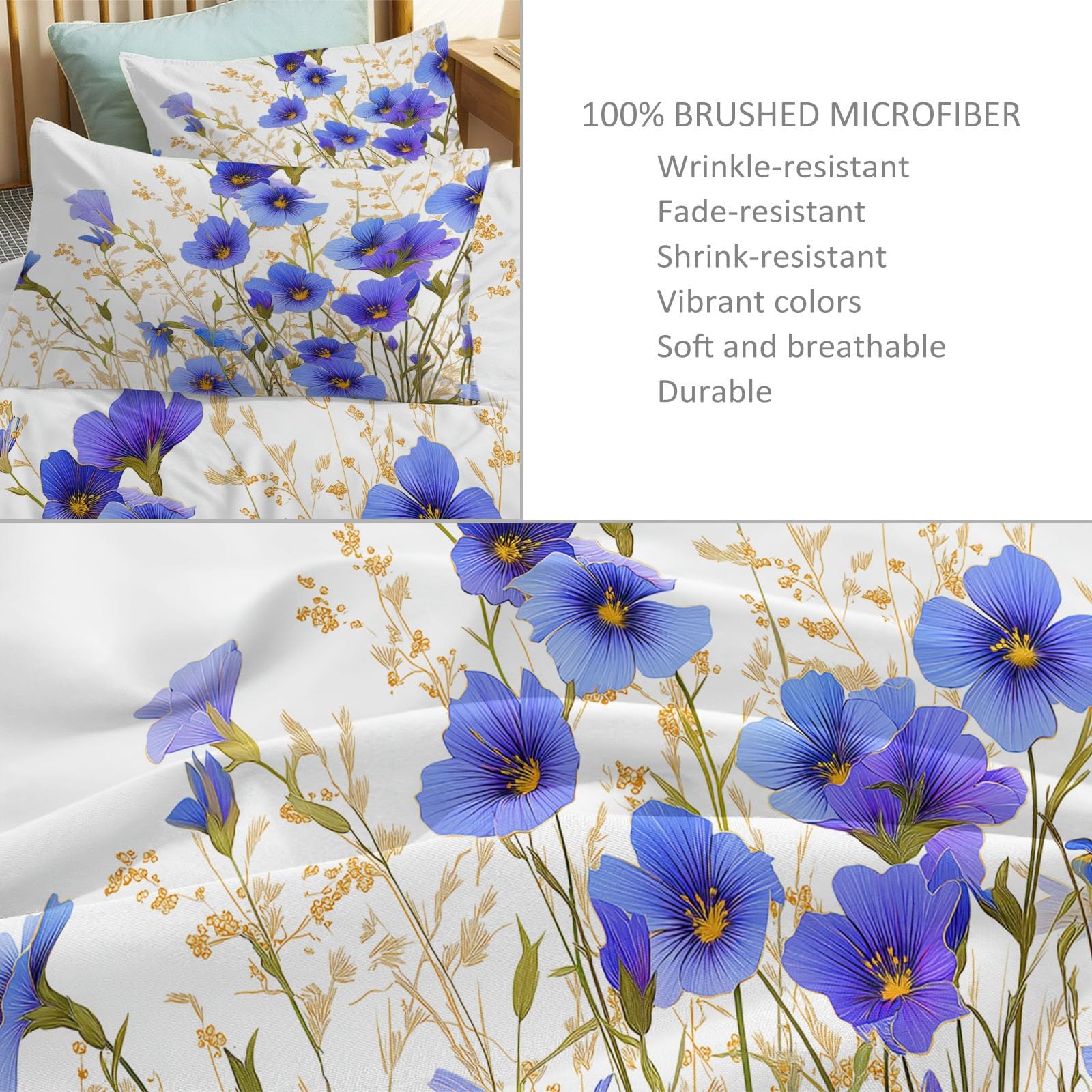 Generisch Miękka pościel 155 x 220 cm, 3-częściowy zestaw pościeli z 2 poszewkami na poduszkę 80 x 80 cm – elegancka pościel z motywem kwiatów, dla chłopców, dziewczynek, dzieci, dekoracja pokoju