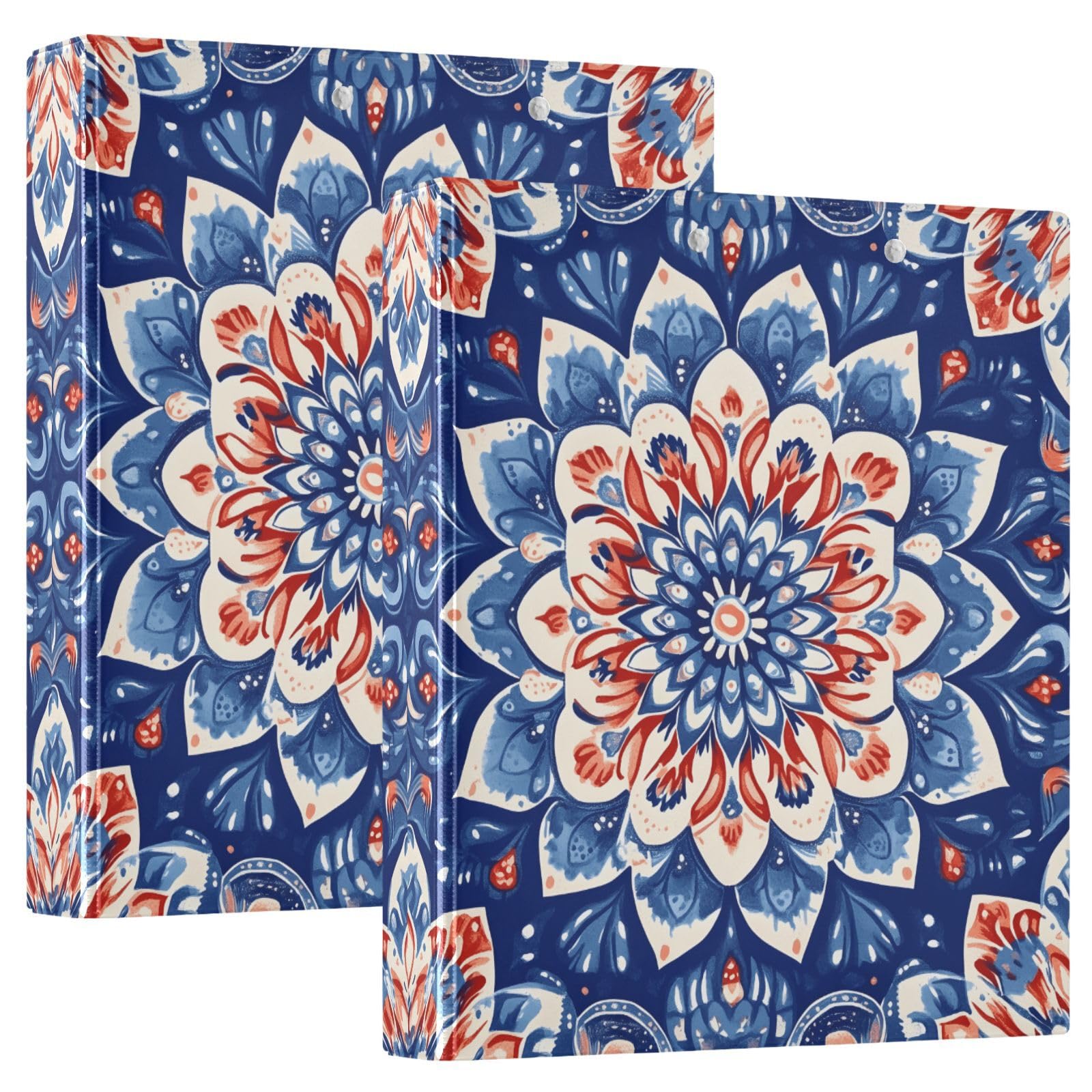 Confezione da 2 raccoglitori a 3 anelli, stile hippy, bohémien, mandala, fiori, 3,8 cm, con 3 tasche trasparenti, portablocco e contiene 200 fogli, per ufficio, scuola, organizzazione della