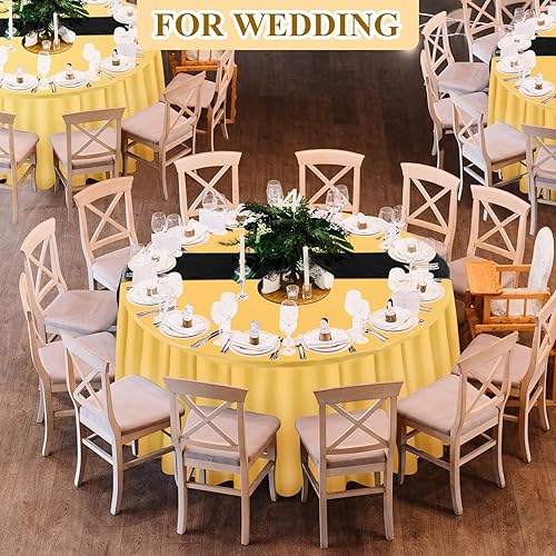 Miniatura 7 de Buryeah Juego de 6 manteles redondos desechables de plástico de 84 pulgadas y camino de mesa de satén de 12 x 108 pulgadas, manteles redondos