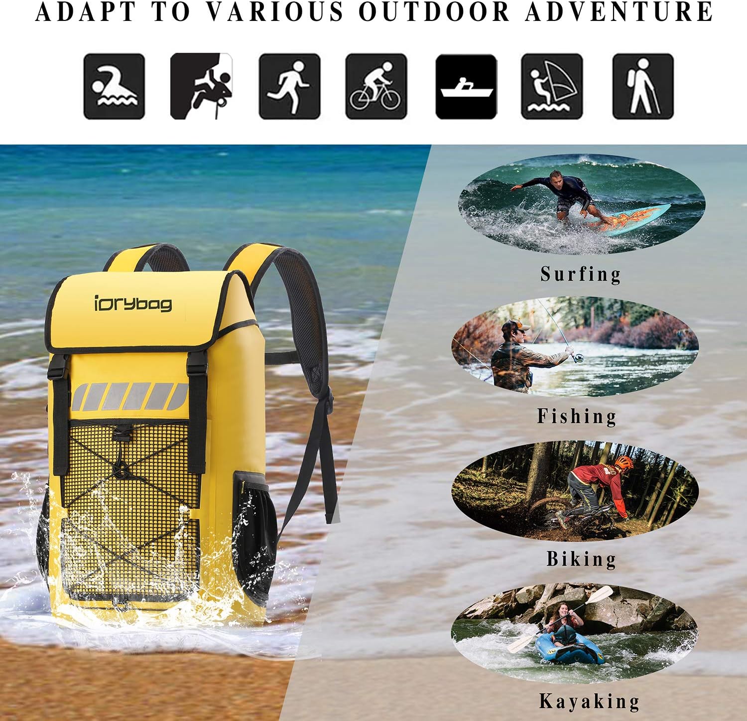 IDRYBAG Waterproof Backpack for Men 25L/45L, Dry Bags Kayak, Dry Backpack Camping Hiking - Image 6